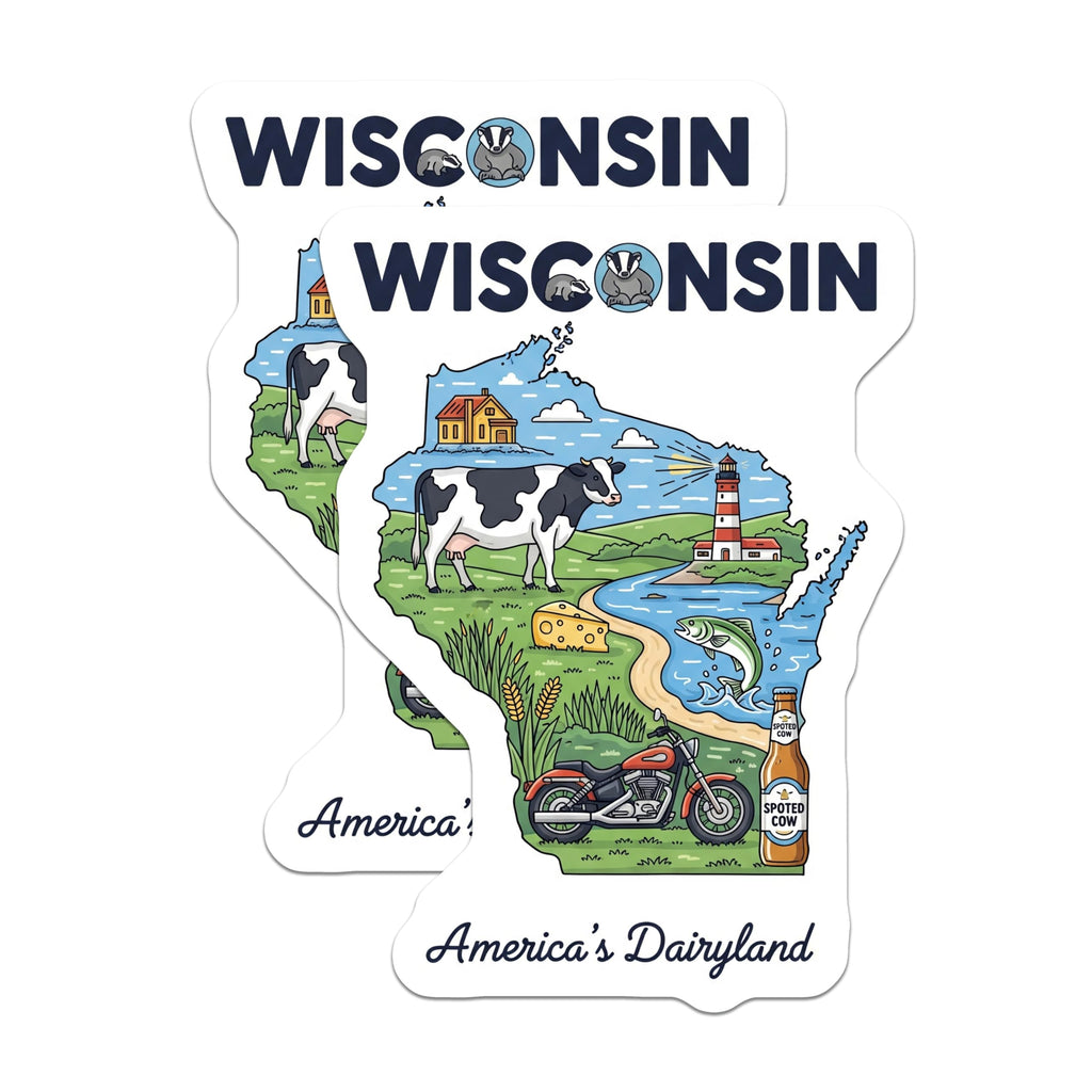 (2 Pack) Wisconsin Magnets - Dairyland Theme - Travel Souvenir- Fridge Decor - 5" On Longest Side - Premium Magnet - for Cars, Refrigerators, Toolboxes, Lockers - Made in USA - MAG18628