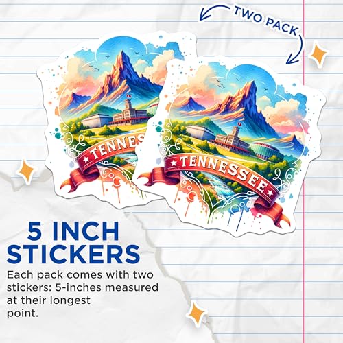 (2 Pack) Tennessee Stickers - Scenic Mountain Decals - Travel Souvenir Stickers - 5" On Longest Side - Sticks to Smooth Flat Surfaces - Made in USA - BMCS6897