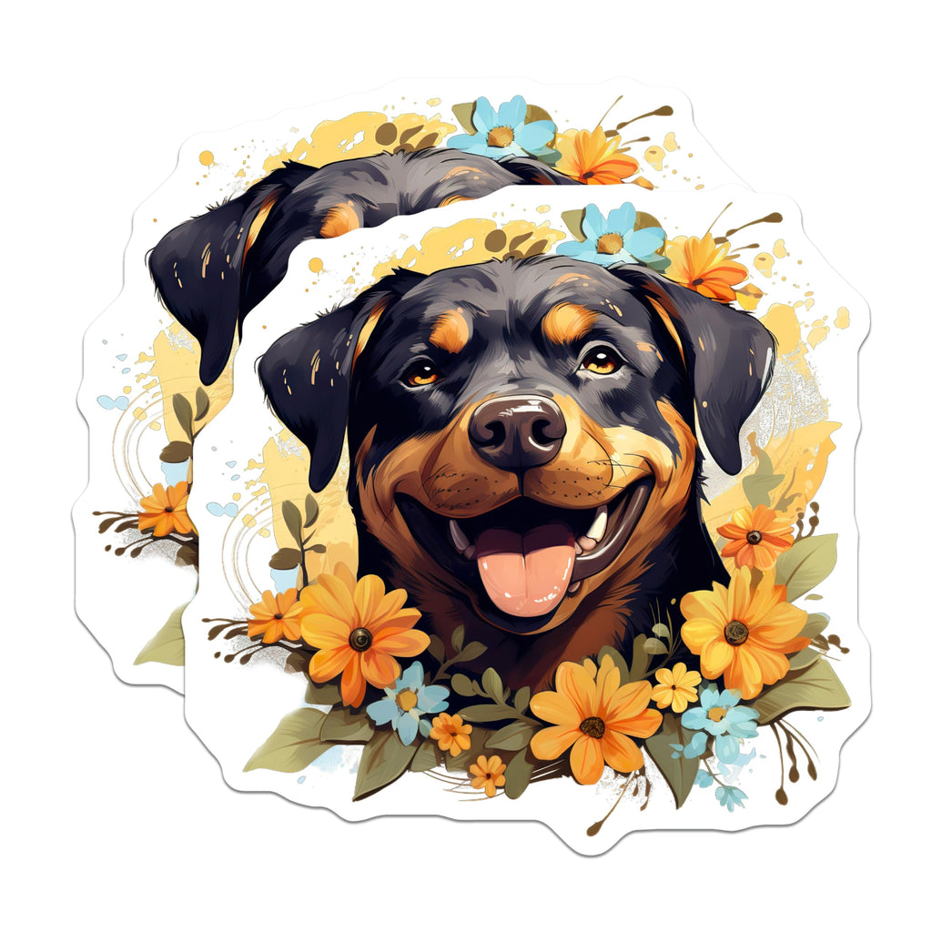(2 Pack) Rottweiler Magnets - Floral Dog Art Decor - Happy Pet Lover Accessory - 5 Inches On Longest Side - Thick Durable Magnet - Made in USA - MAG25915