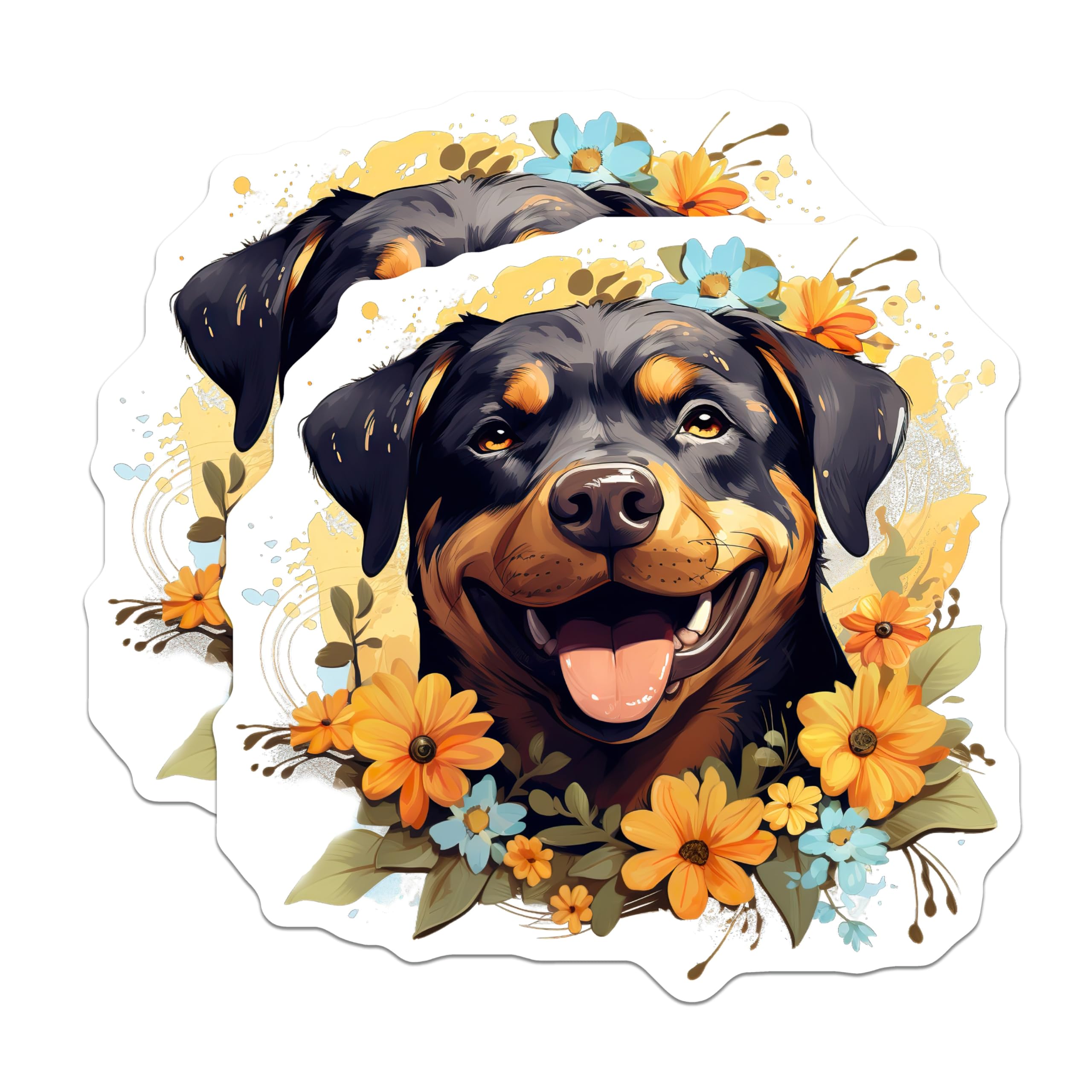 (2 Pack) Rottweiler Magnets - Floral Dog Art Decor - Happy Pet Lover Accessory - 5 Inches On Longest Side - Thick Durable Magnet - Made in USA - MAG25915