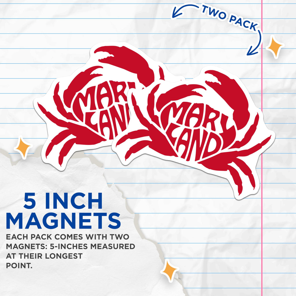 (2 Pack) Maryland Crab Magnets - State Pride Decor - Kitchen Fridge Magnets - 5" On Longest Side - Premium Magnet - for Cars, Refrigerators, Toolboxes, Lockers - Made in USA - MAG18908