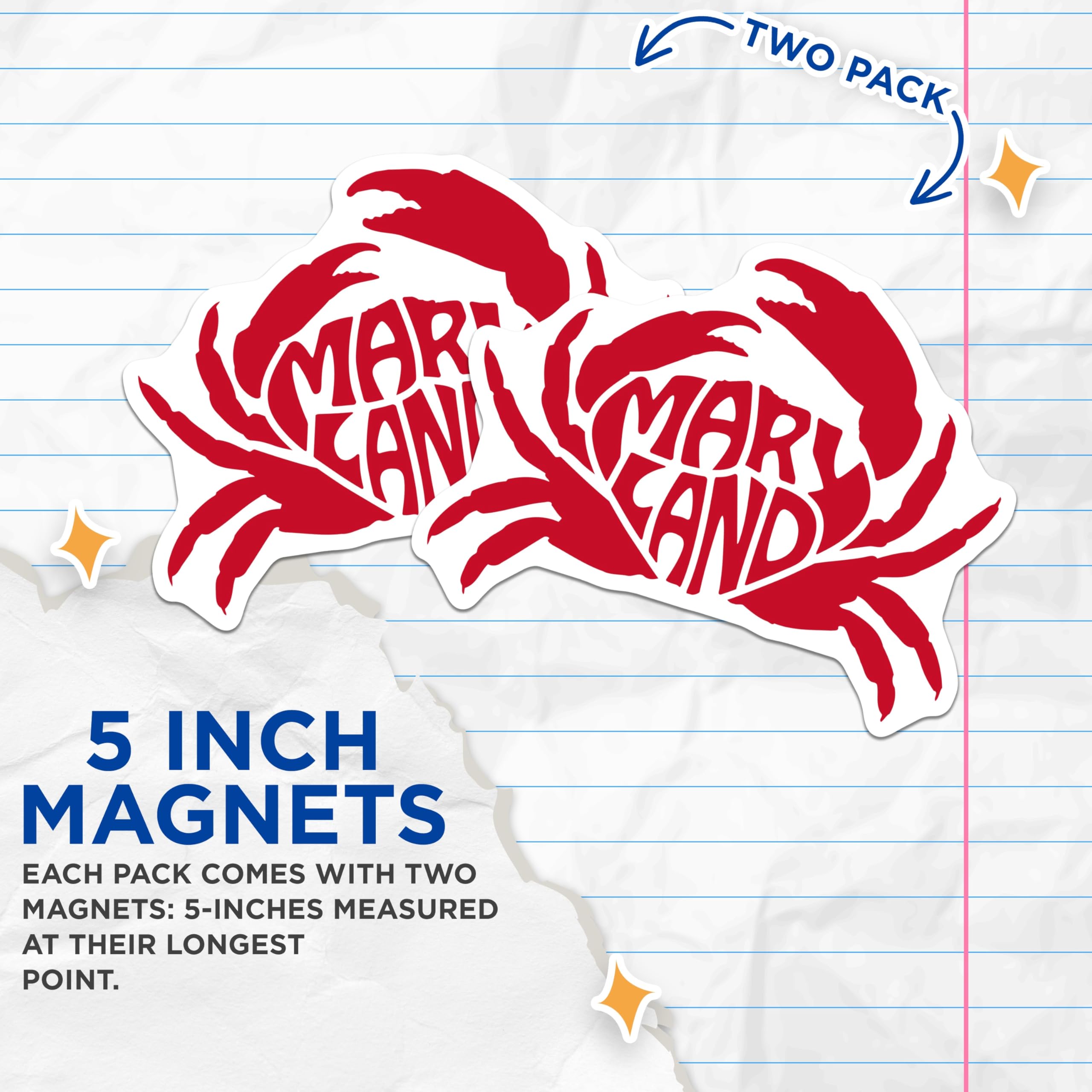(2 Pack) Maryland Crab Magnets - State Pride Decor - Kitchen Fridge Magnets - 5" On Longest Side - Premium Magnet - for Cars, Refrigerators, Toolboxes, Lockers - Made in USA - MAG18908