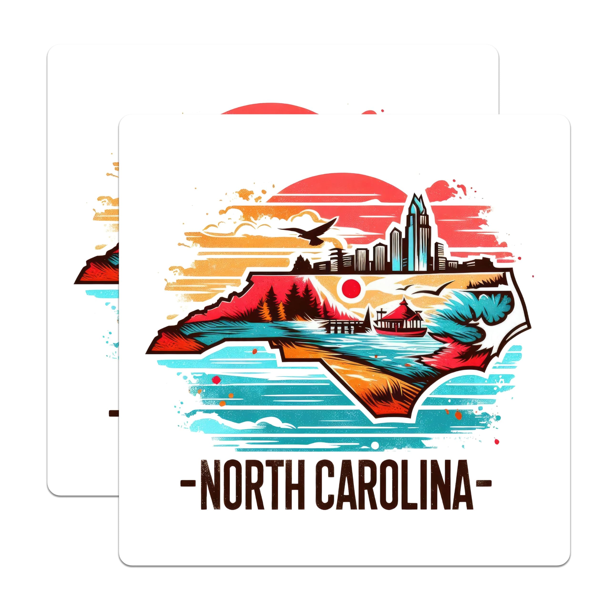 (2 Pack) North Carolina Map Stickers - State Landmark Sticker - Travel Destination Stickers - 5" On Longest Side - Sticks to Smooth Flat Surfaces - Made in USA - BMCS5223