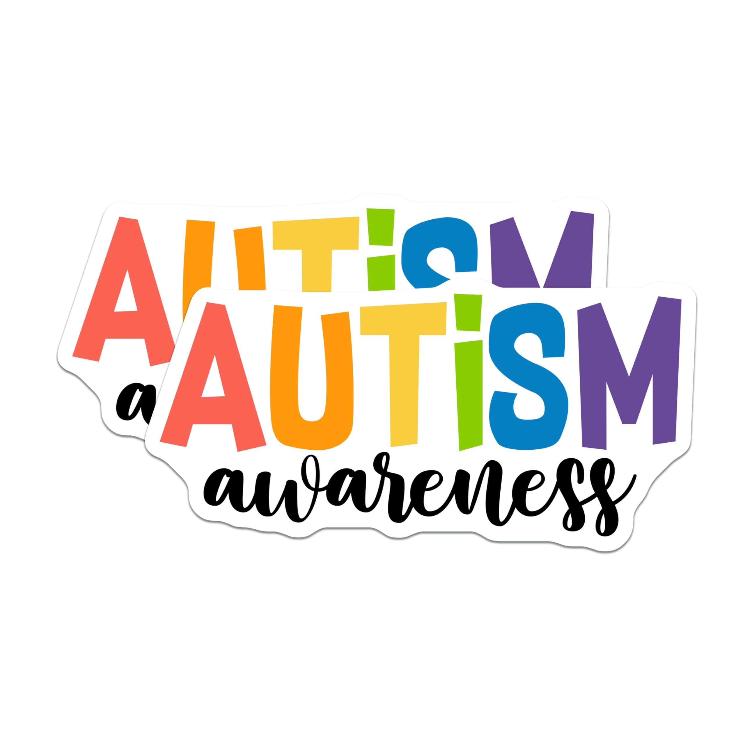 (2 Pack) Autism Awareness Stickers - Colorful Message Decal - Inspirational Support Sticker Pack - 5" On Longest Side - Sticks to Smooth Flat Surfaces - Made in USA - BMCS8434