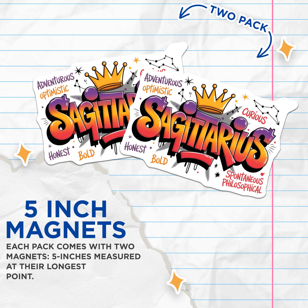 (2 Pack) Sagittarius Zodiac Magnets - Astrology Horoscope Design - Bold Vibrant Personality Decor - 5 Inches On Longest Side - Thick Durable Magnet - Made in USA - MAG39538