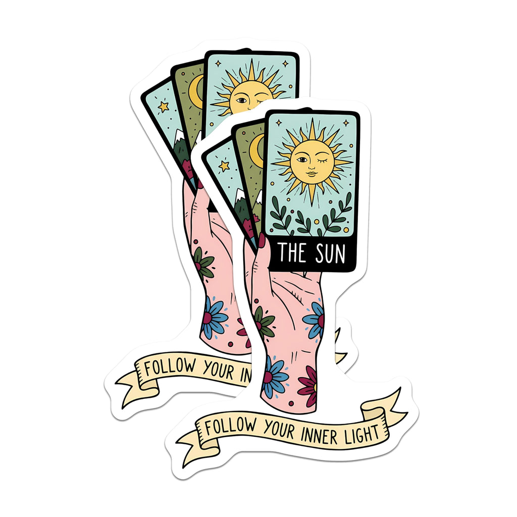 (2 Pack) Tarot Sun Card Magnets - Follow Your Inner Light - Mystical Spiritual Bohemian Decor - Positive Affirmation Art - 5 Inches On Longest Side - Thick Durable Magnet - Made in USA - MAG20197