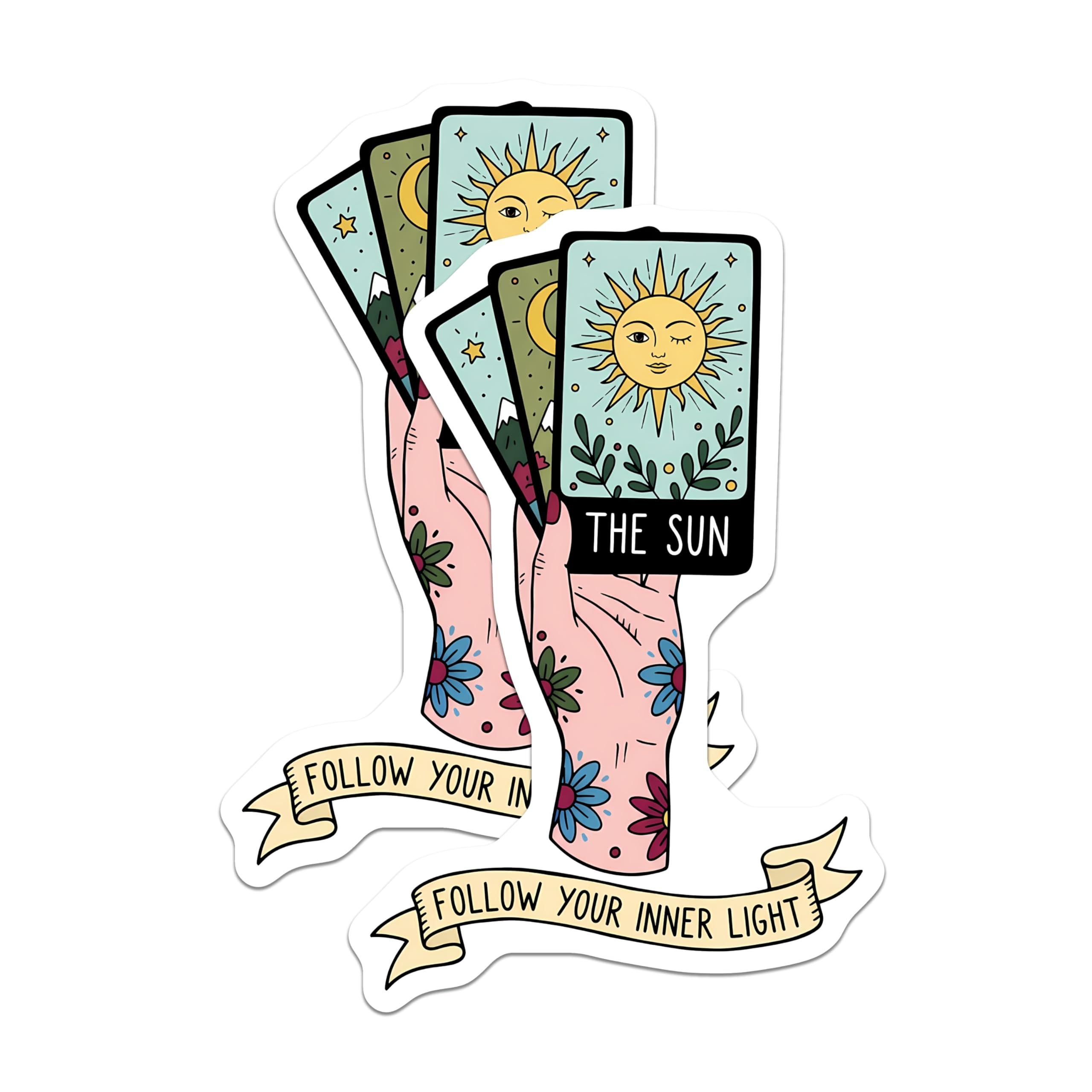 (2 Pack) Tarot Sun Card Magnets - Follow Your Inner Light - Mystical Spiritual Bohemian Decor - Positive Affirmation Art - 5 Inches On Longest Side - Thick Durable Magnet - Made in USA - MAG20197