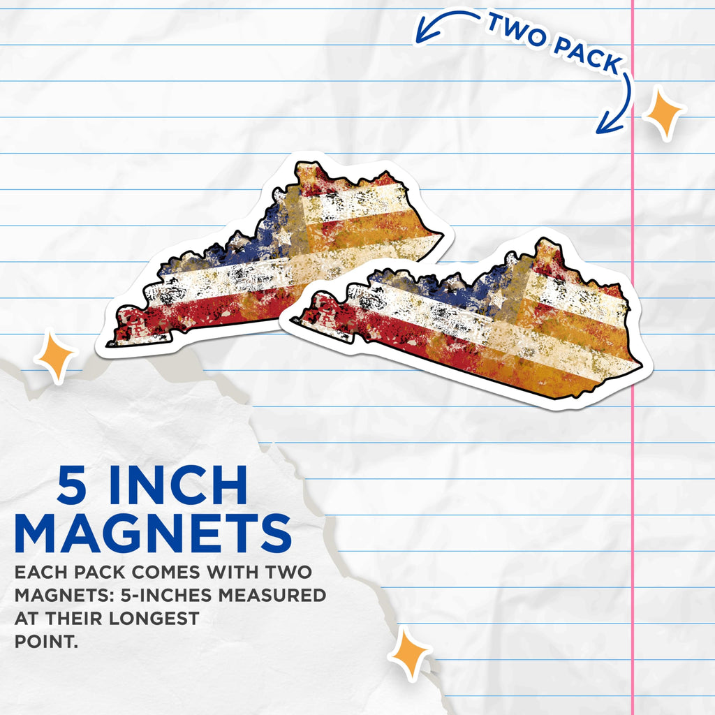 (2 Pack) Kentucky State Magnets - US Flag Art- Patriotic Fridge Home Decor - 5" On Longest Side - Premium Magnet - for Cars, Refrigerators, Toolboxes, Lockers - Made in USA - MAG18591
