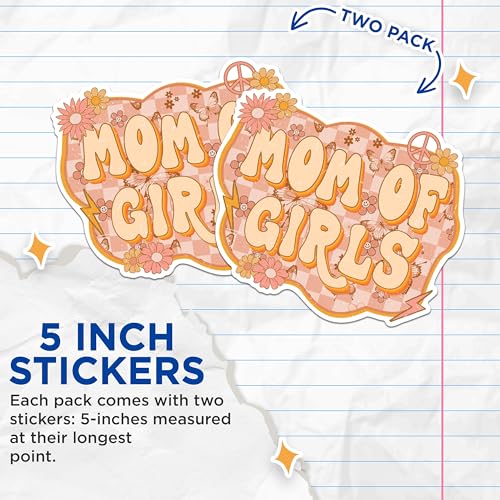 (2 Pack) Mom of Girls Stickers - Mom Life Stickers - Cute Floral Stickers - 5" On Longest Side - Sticks to Any Smooth Flat Surface - Made in USA - BMCS3007