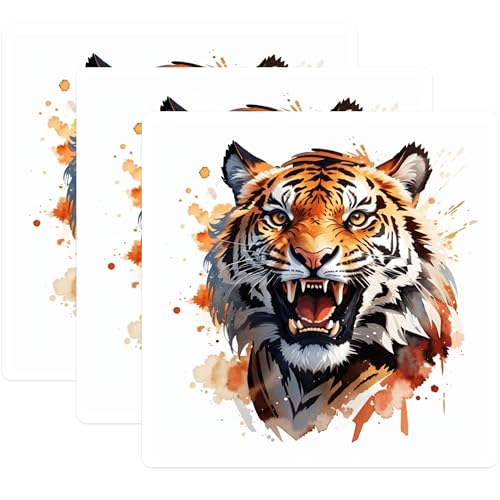 (3 Pack) Tiger Decals - Laptop Decal - Watercolor Tiger Art - 3 Inches On Longest Side - Easy Peel & Apply - Made in USA - 3MCS7472