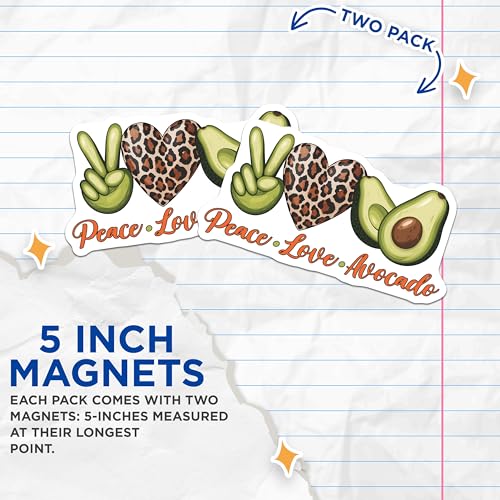 (2 Pack) Peace Love Avocado Magnets Magnets - Fun Kitchen Decor - Cute Home Accessories - 5" On Longest Side - Made in USA - Sticks to Refrigerators & Metal Surfaces - MAG8385