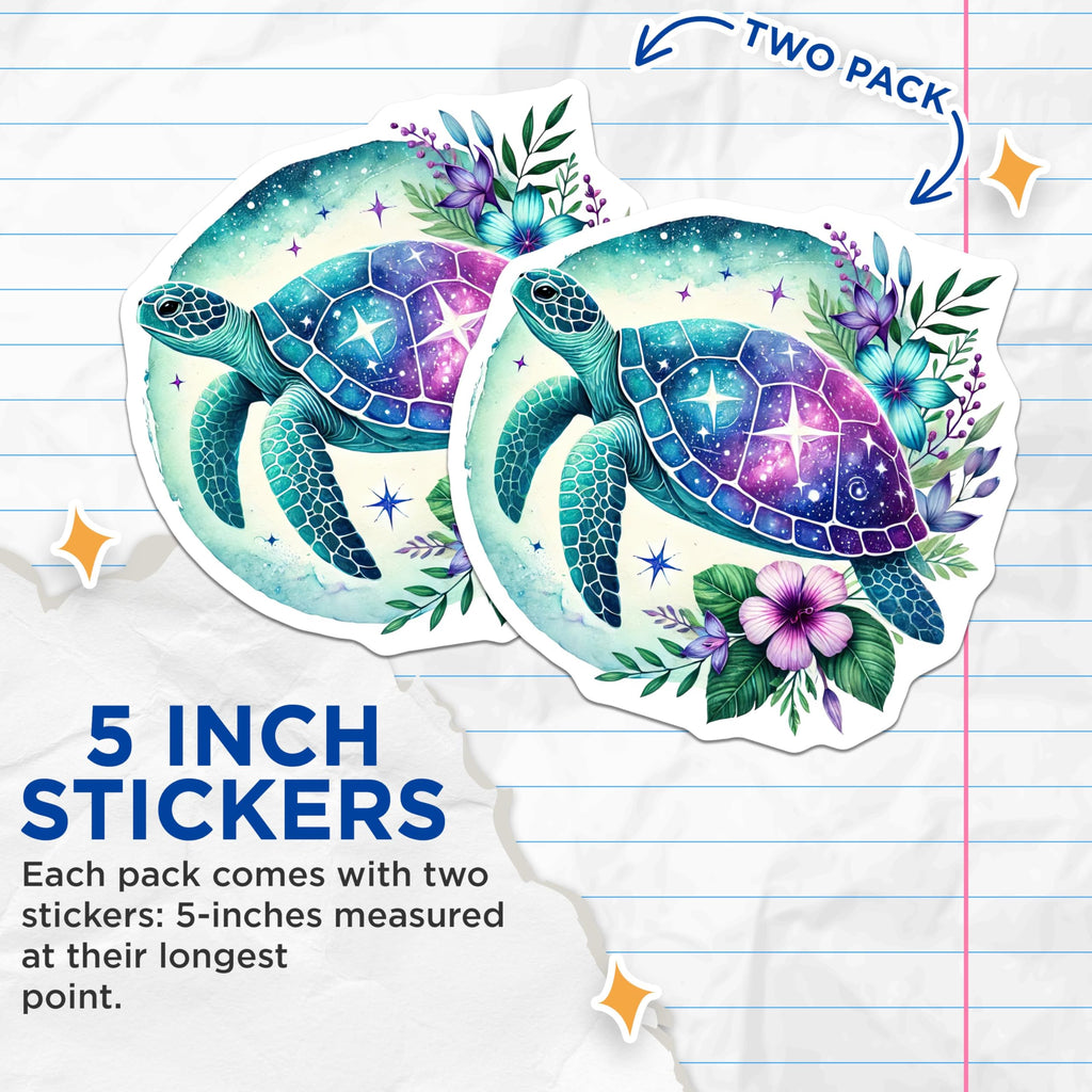 (2 Pack) Turtle Galaxy Stickers - Cosmic Sea Turtle - Ocean Life DÃƒÂ©cor - Nautical Animal Stickers - Marine Wildlife - 5" On Longest Side - Sticks to Smooth Flat Surfaces - Made in USA - BMCS4497