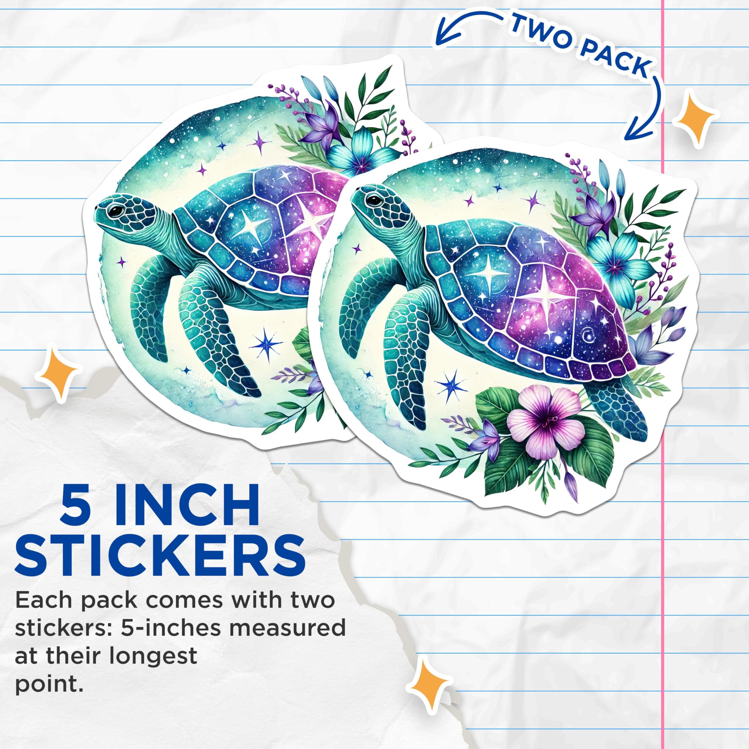 (2 Pack) Turtle Galaxy Stickers - Cosmic Sea Turtle - Ocean Life DÃƒÂ©cor - Nautical Animal Stickers - Marine Wildlife - 5" On Longest Side - Sticks to Smooth Flat Surfaces - Made in USA - BMCS4497