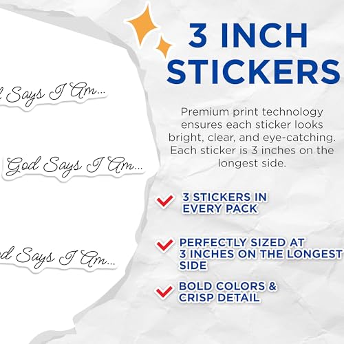 (3 Pack) God Says I Am Decals - Christian Quotes - Faith Based Decals- 3 Inches On Longest Side - Easy Peel & Apply - Made in USA - 3MCS5950