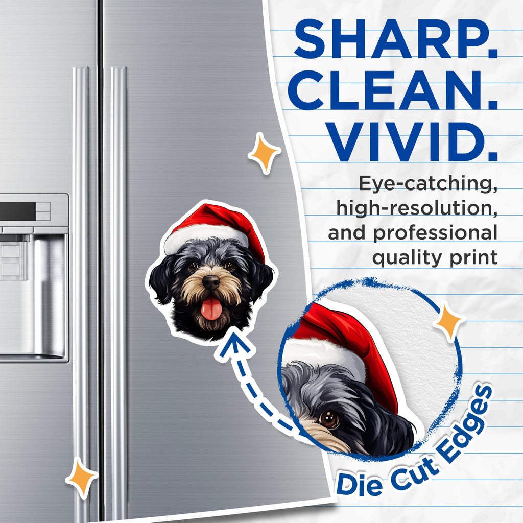 (2 Pack) Christmas Dog Magnets - Santa Hat Puppy Decor - Holiday Pet Refrigerator Decor - 5 Inches On Longest Side - Thick Durable Magnet - Made in USA - MAG25471