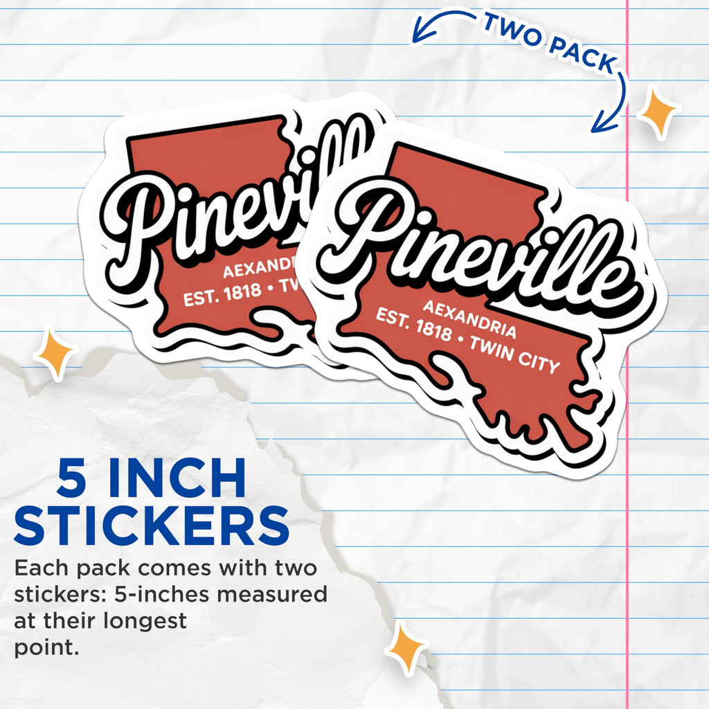 (2 Pack) Pineville Louisiana Stickers - Alexandria LA - Twin City Stickers - 5" On Longest Side - Sticks to Smooth Flat Surfaces - Made in USA - BMCS17193