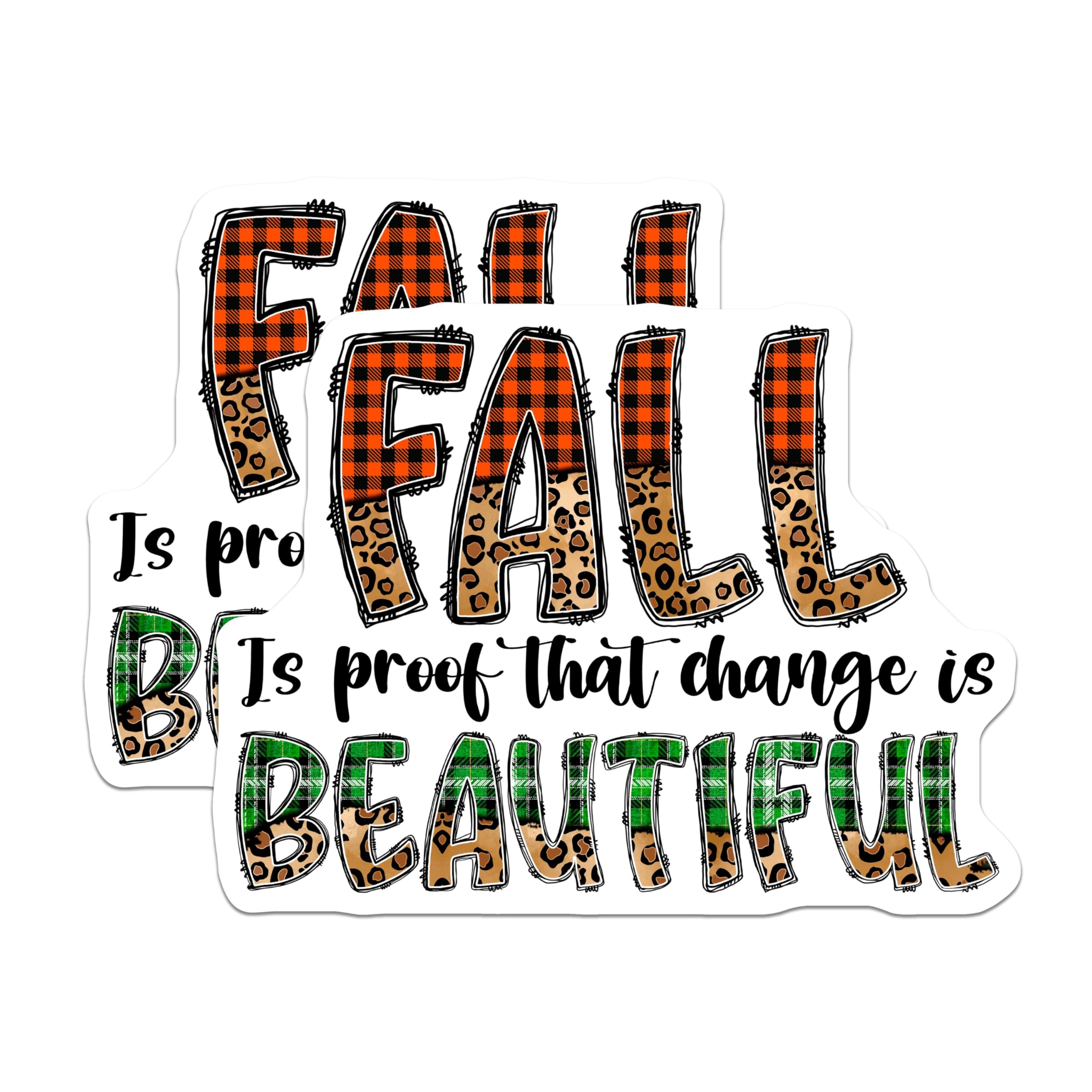 (2 Pack) Fall Inspirational Magnets - Autumn Leopard Print Decor - Beautiful Change Quote - 5 Inches On Longest Side - Thick Durable Magnet - Made in USA - MAG23673