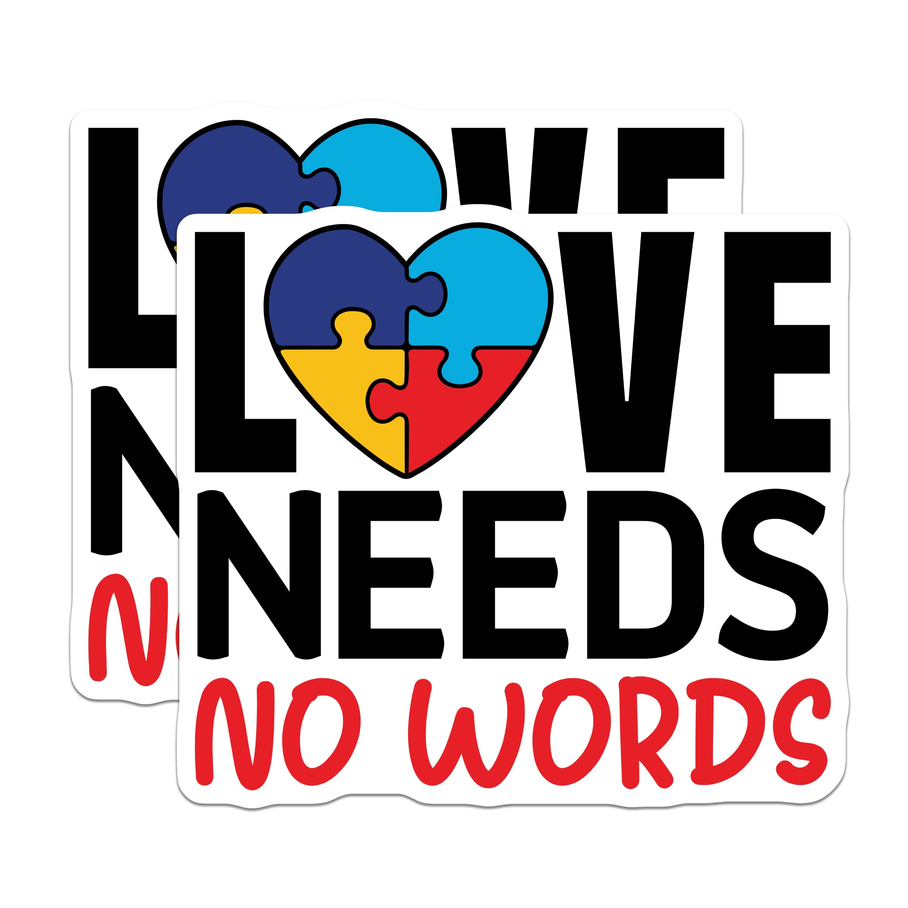 (2 Pack) Autism Awareness Magnets - Neurodiversity Acceptance Fridge Decor - Love Needs No Words Message - 5 Inches On Longest Side - Thick Durable Magnet - Made in USA - MAG39872