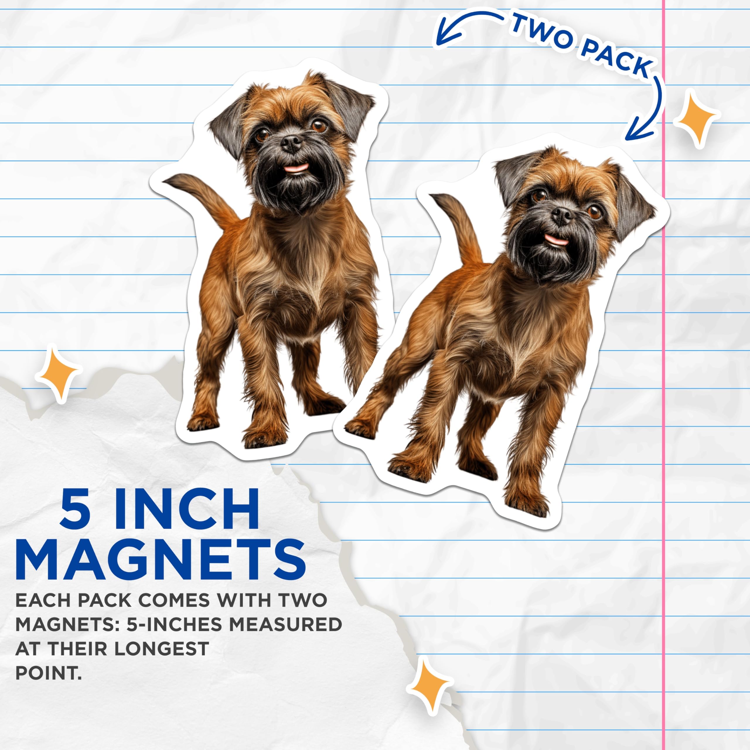 (2 Pack) Brussels Griffon Magnets - Adorable Dog Breed Artwork - Pet Owner Refrigerator Home Decor - 5 Inches On Longest Side - Thick Durable Magnet - Made in USA - MAG24876
