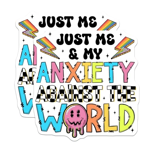 (2 Pack) Just Me and My Anxiety Against The World Magnets - Rainbow Lightning - Mental Health Art - 5" On Longest Side - for Cars, Fridges, Toolboxes - Made in USA - MAG7663
