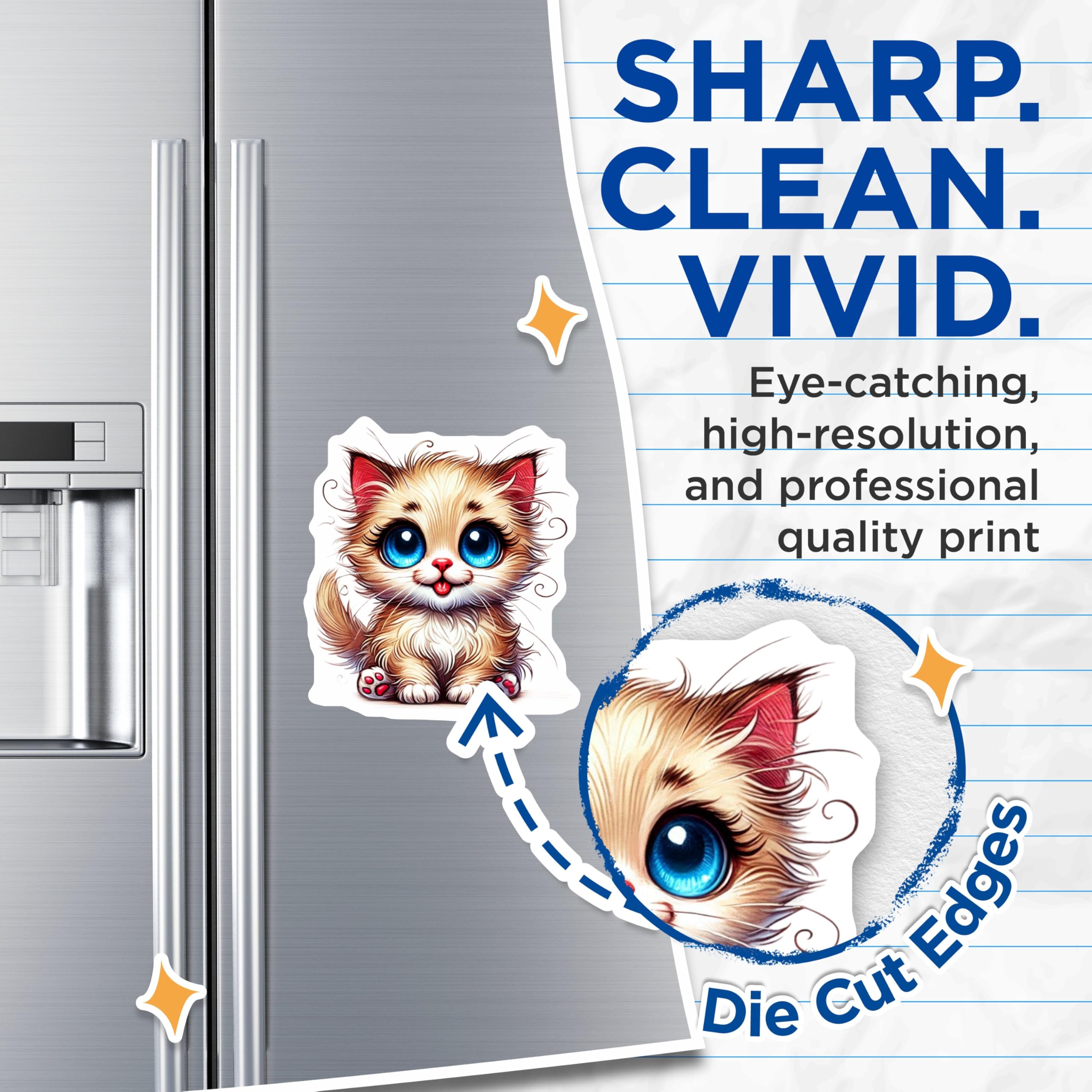 (2 Pack) Cute Kitten Magnets - Cartoon Cat - Fridge Decor - 5" On Longest Side - Premium Magnet - for Cars, Refrigerators, Toolboxes, Lockers - Made in USA - MAG16418