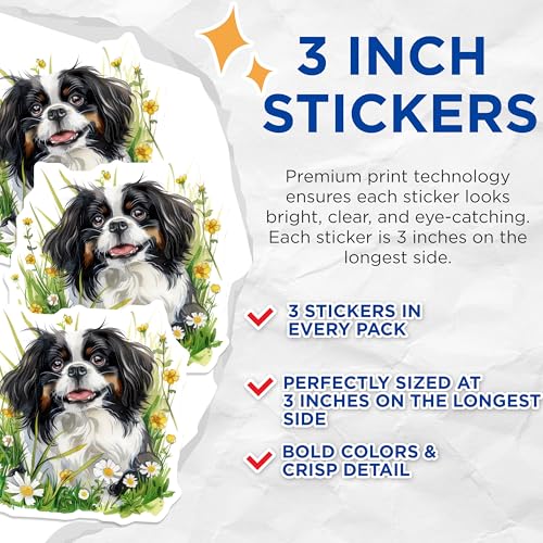 (3 Pack) Cavalier Decals - King Charles Spaniel - Laptop Decal- 3 Inches On Longest Side - Easy Peel & Apply - Made in USA - 3MCS5286