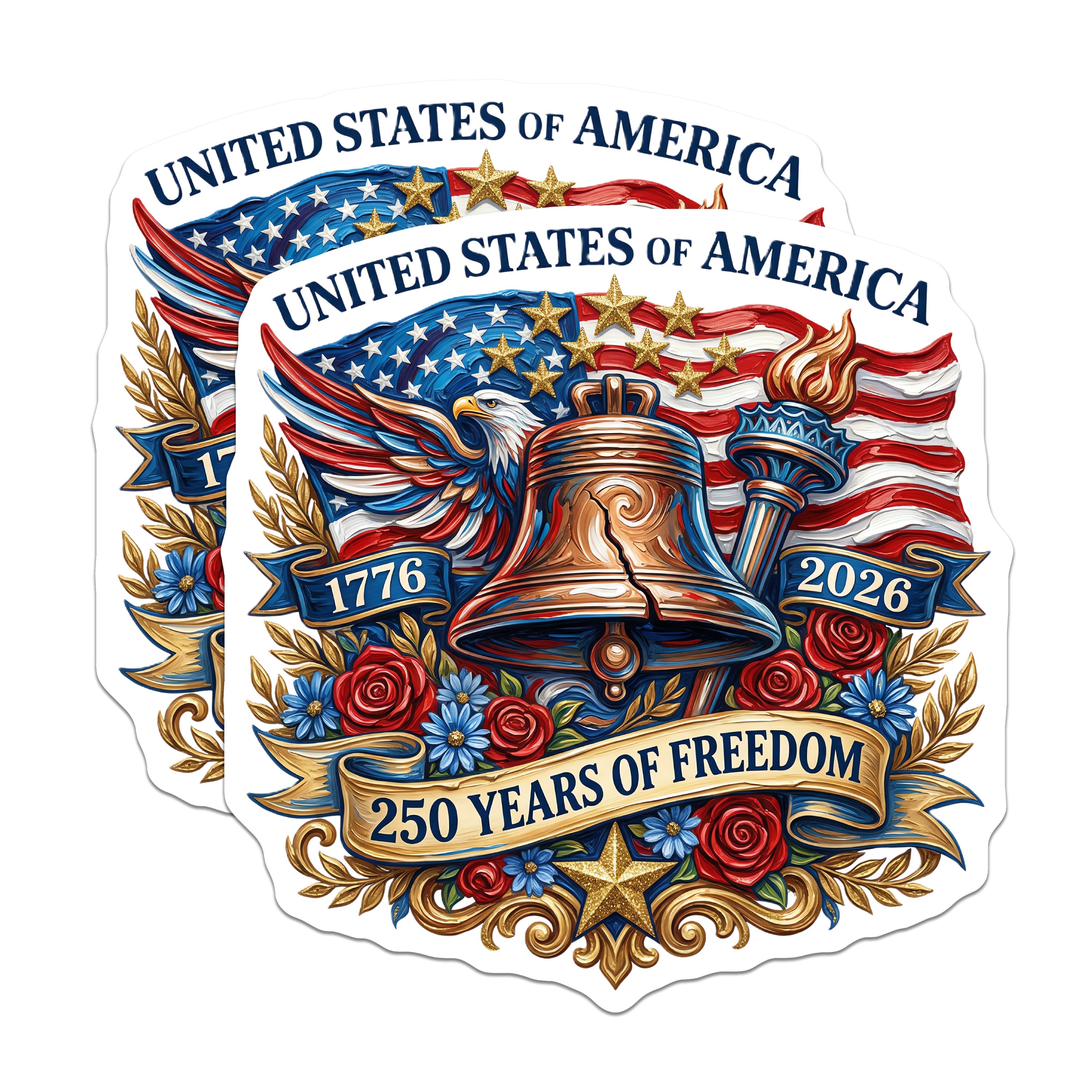 (2 Pack) 250 Years Freedom Magnets - American Heritage Decor - Patriotic USA Commemorative - 5 Inches On Longest Side - Thick Durable Magnet - Made in USA - MAG37498