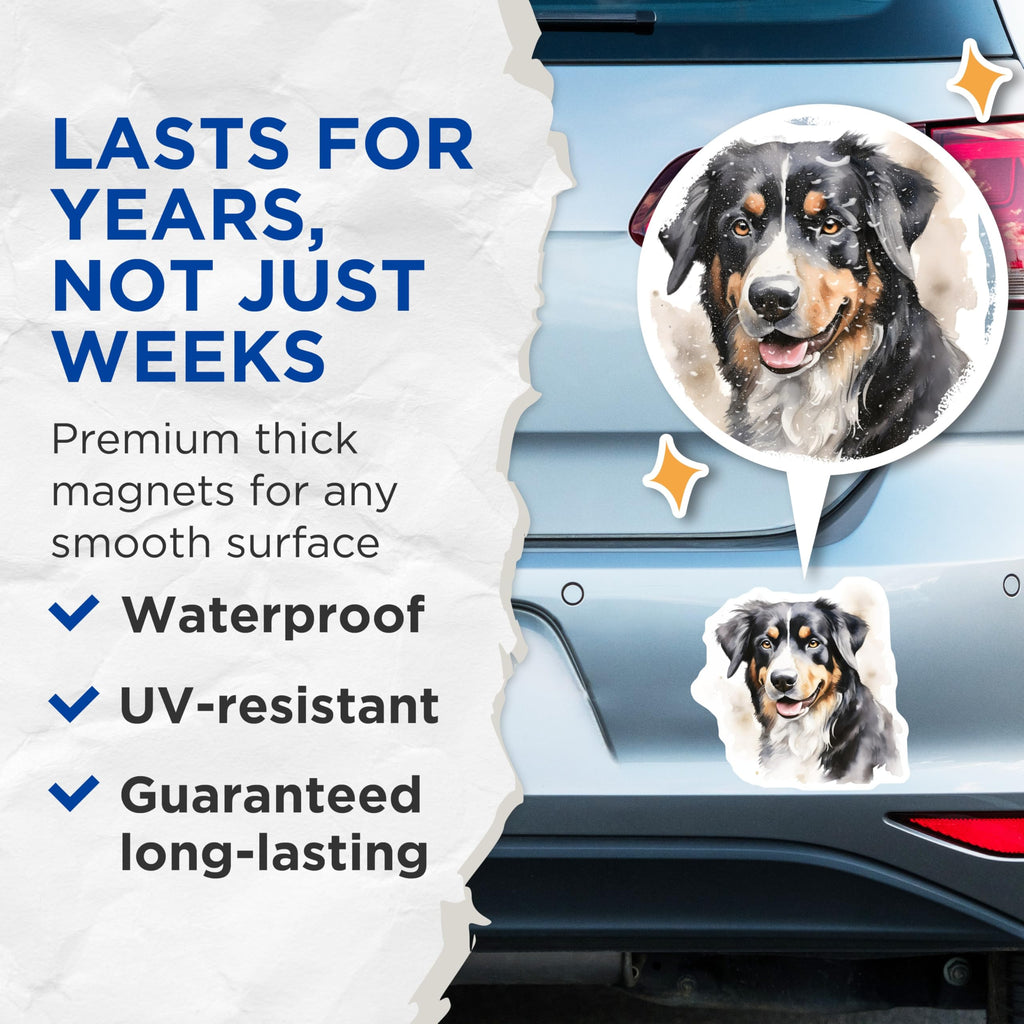 (2 Pack) Bernese Mountain Dog Magnets - Watercolor Dog Art - Dog Lover Decor - 5 Inches On Longest Side - Thick Durable Magnet - Made in USA - MAG27595