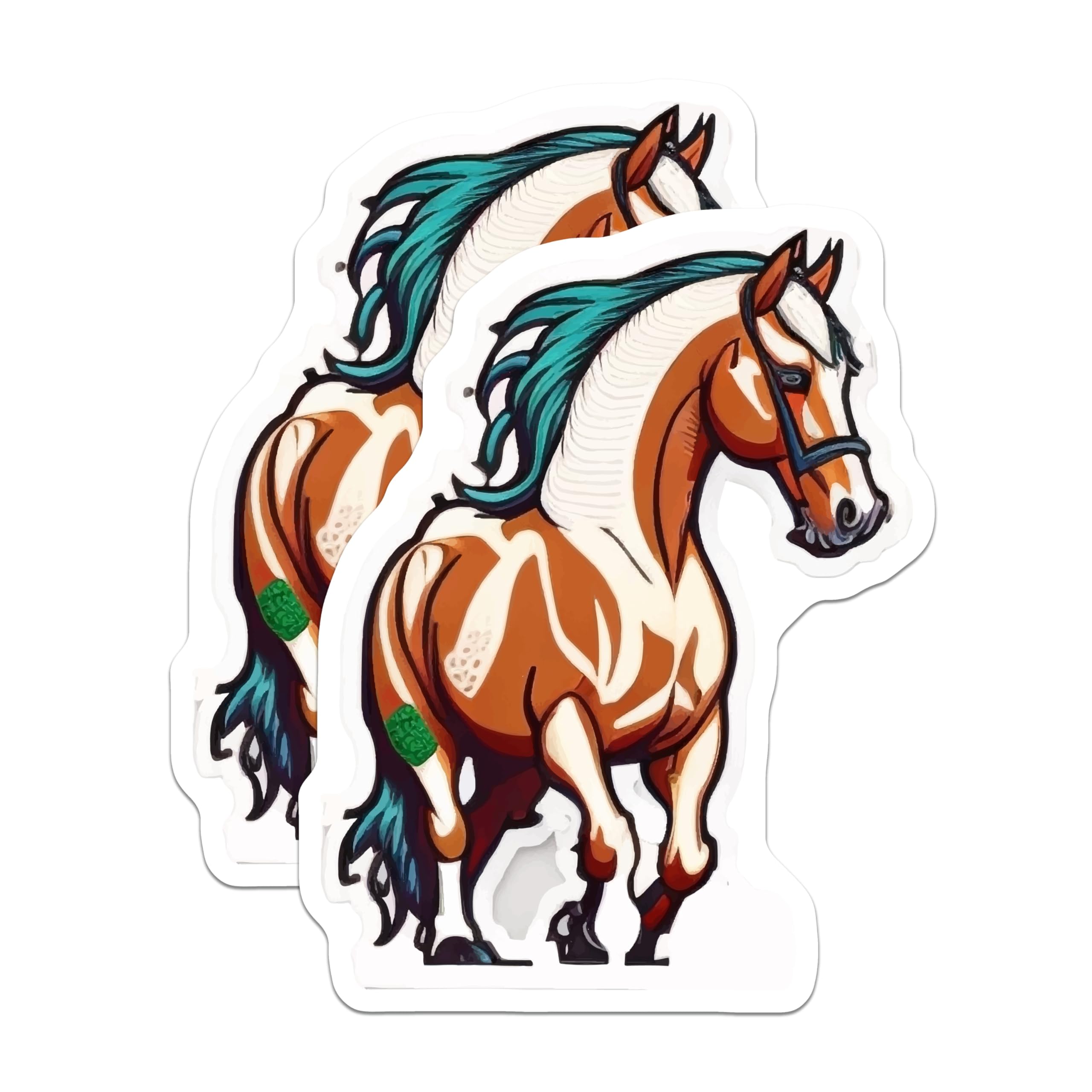 (2 Pack) Horse Magnets - Equestrian Fridge Decor - Teal Mane Equine Art - Pinto Horse Locker Magnet - 5 Inches On Longest Side - Thick Durable Magnet - Made in USA - MAG22142
