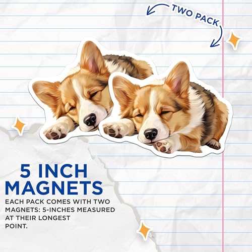 (2 Pack) Corgi Fridge Decor Magnet - 5" On Longest Side - Sticks to Smooth Flat Surfaces - Made in USA - MAG10246