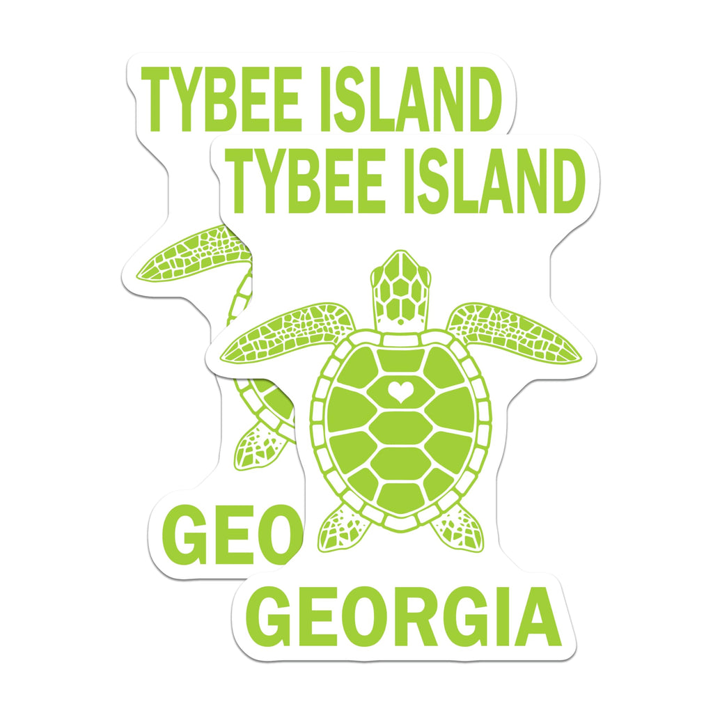(2 Pack) Tybee Island Georgia Magnets - Green Sea Turtle Art - Coastal Beach Refrigerator Decor - 5 Inches On Longest Side - Thick Durable Magnet - Made in USA - MAG19131