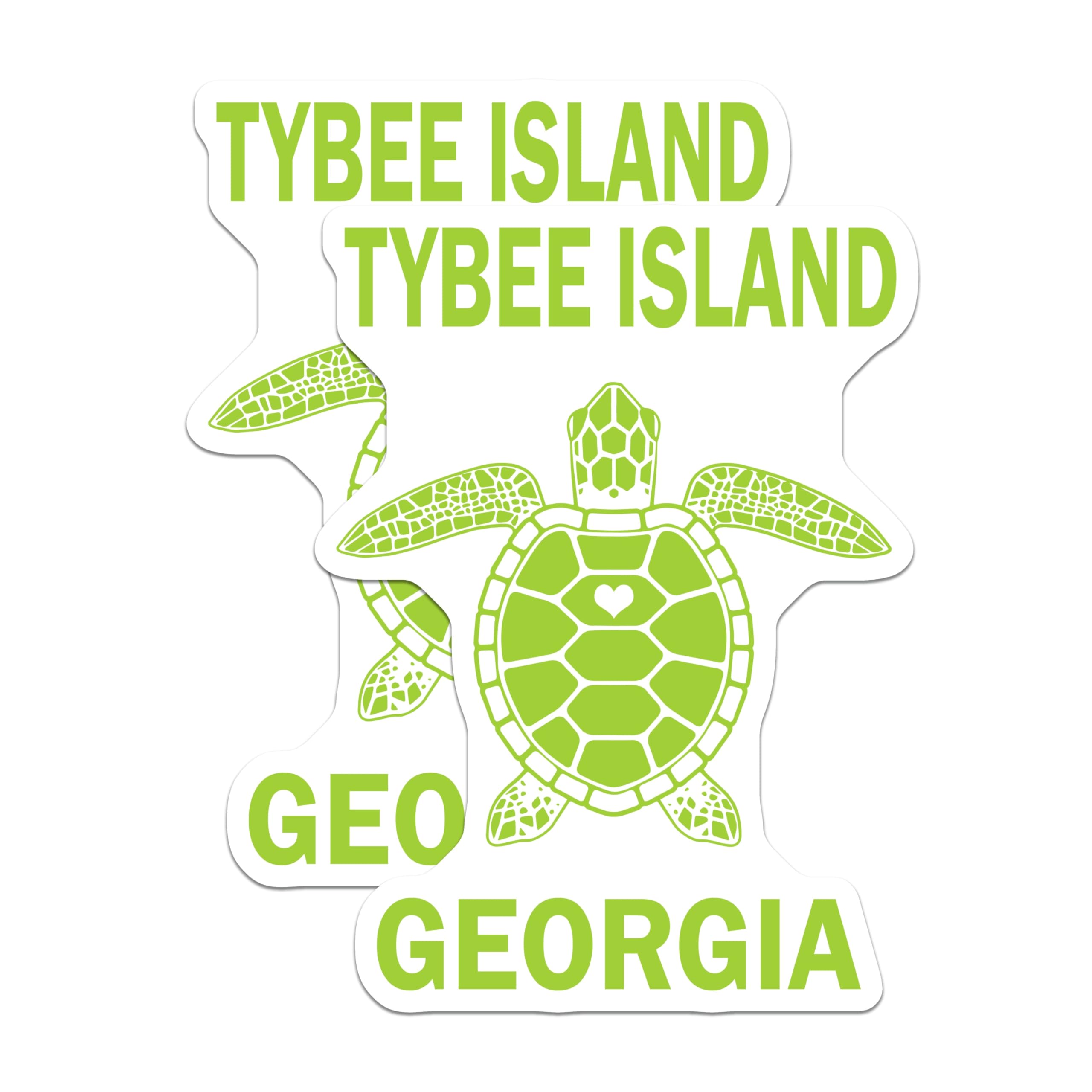 (2 Pack) Tybee Island Georgia Magnets - Green Sea Turtle Art - Coastal Beach Refrigerator Decor - 5 Inches On Longest Side - Thick Durable Magnet - Made in USA - MAG19131