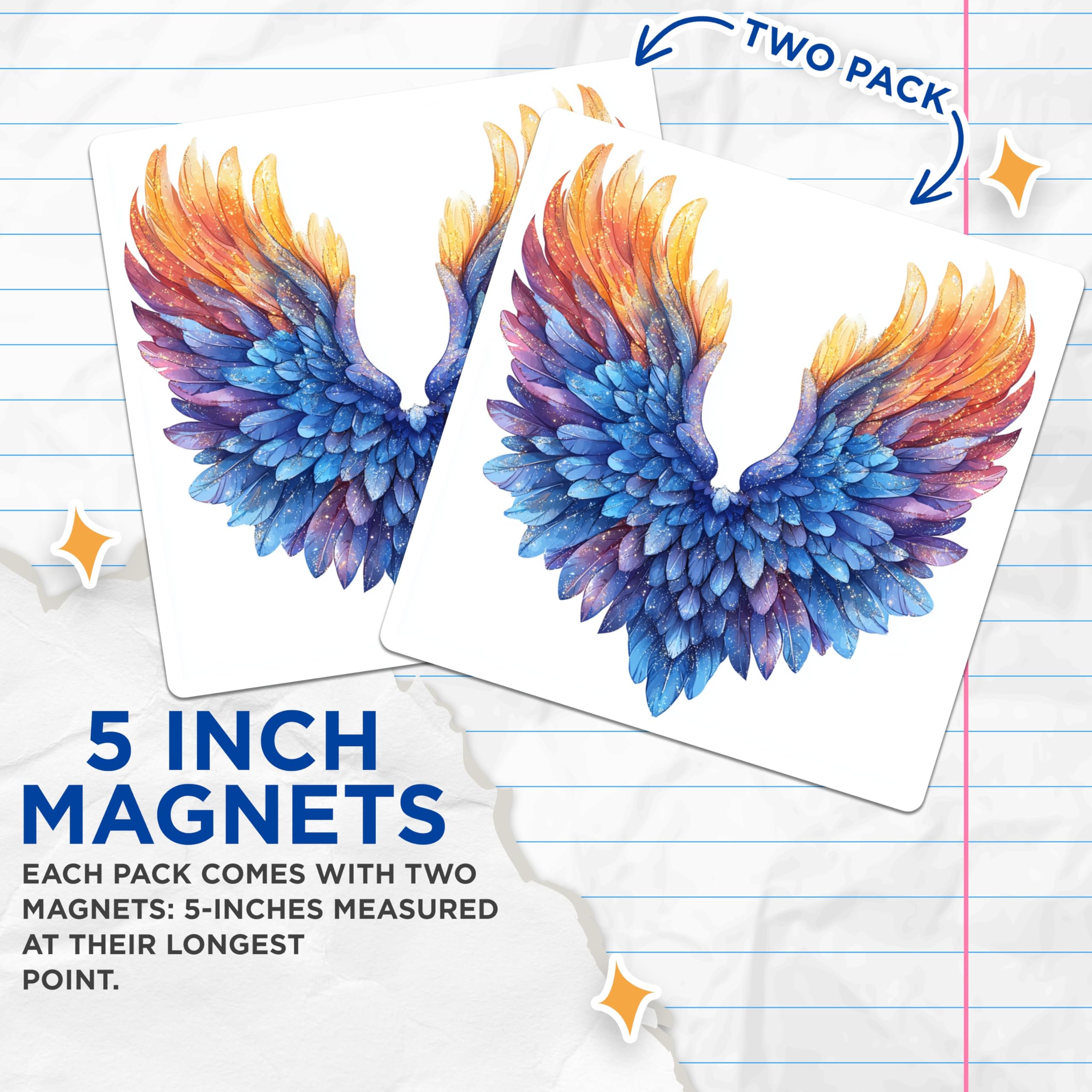 (2 Pack) Watercolor Angel Wings Magnets - Ethereal Feather Decor - Spiritual Fantasy Art - 5 Inches On Longest Side - Thick Durable Magnet - Made in USA - MAG28656
