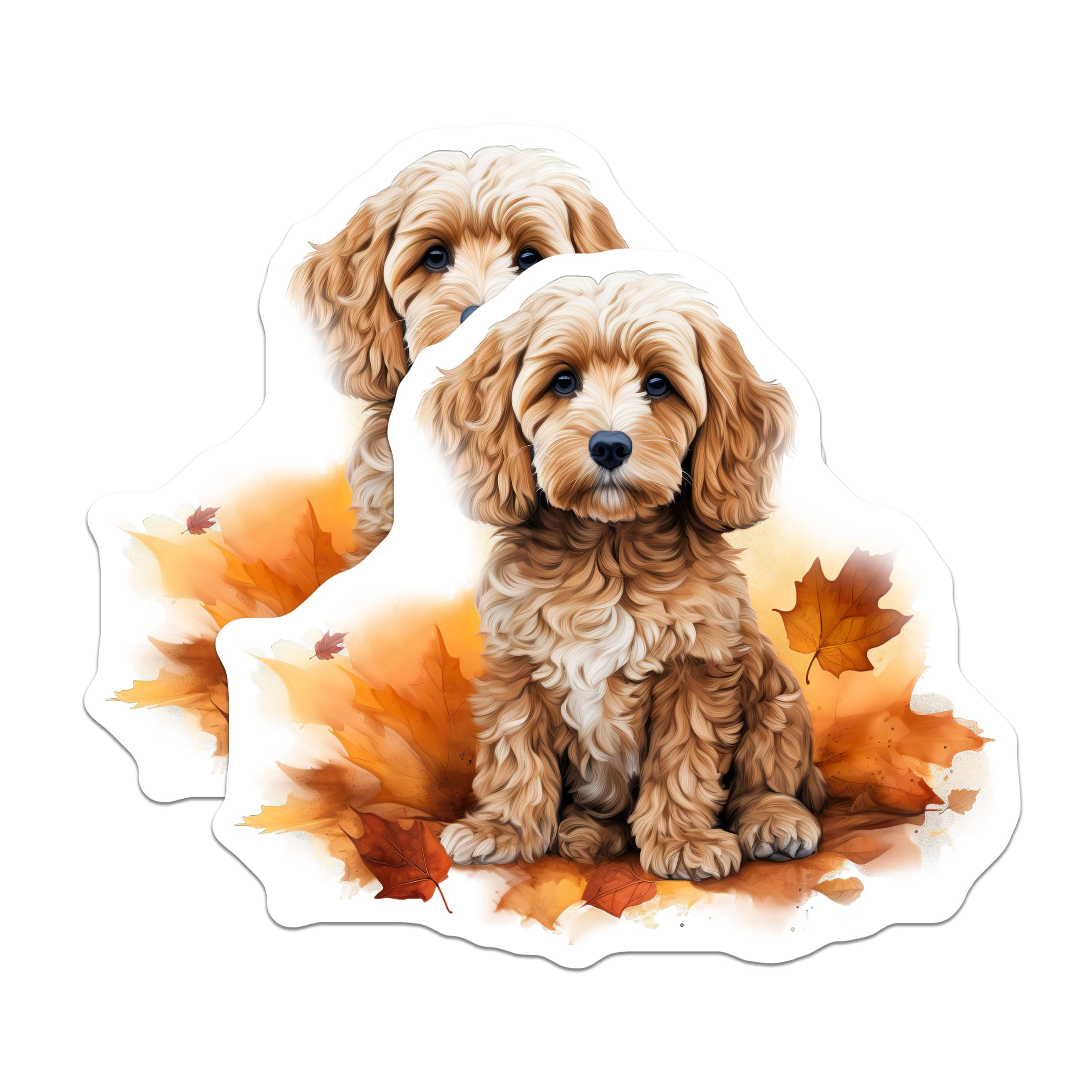 (2 Pack) Cockapoo Puppy Magnets - Adorable Autumn Dog Decor - Curly Haired Pet Art - Fall Leaves Canine Lover Accessories - 5 Inches On Longest Side - Thick Durable Magnet - Made in USA - MAG24290