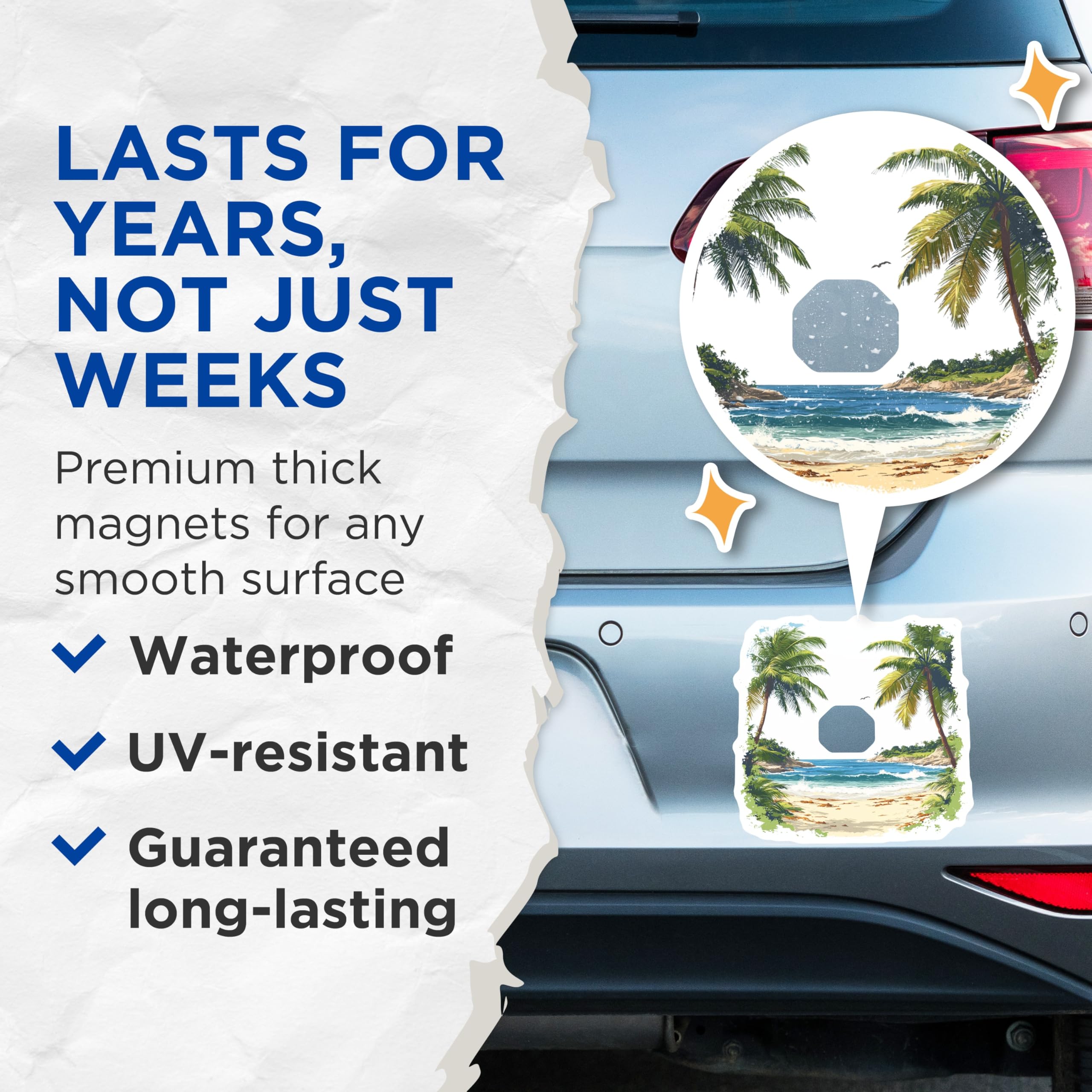 (2 Pack) Tropical Beach Car Magnets - Palm Tree Scenery - Ocean View Decor - Island Paradise Magnets - 5 Inches On Longest Side - Thick Durable Magnet - Made in USA - MAG26670