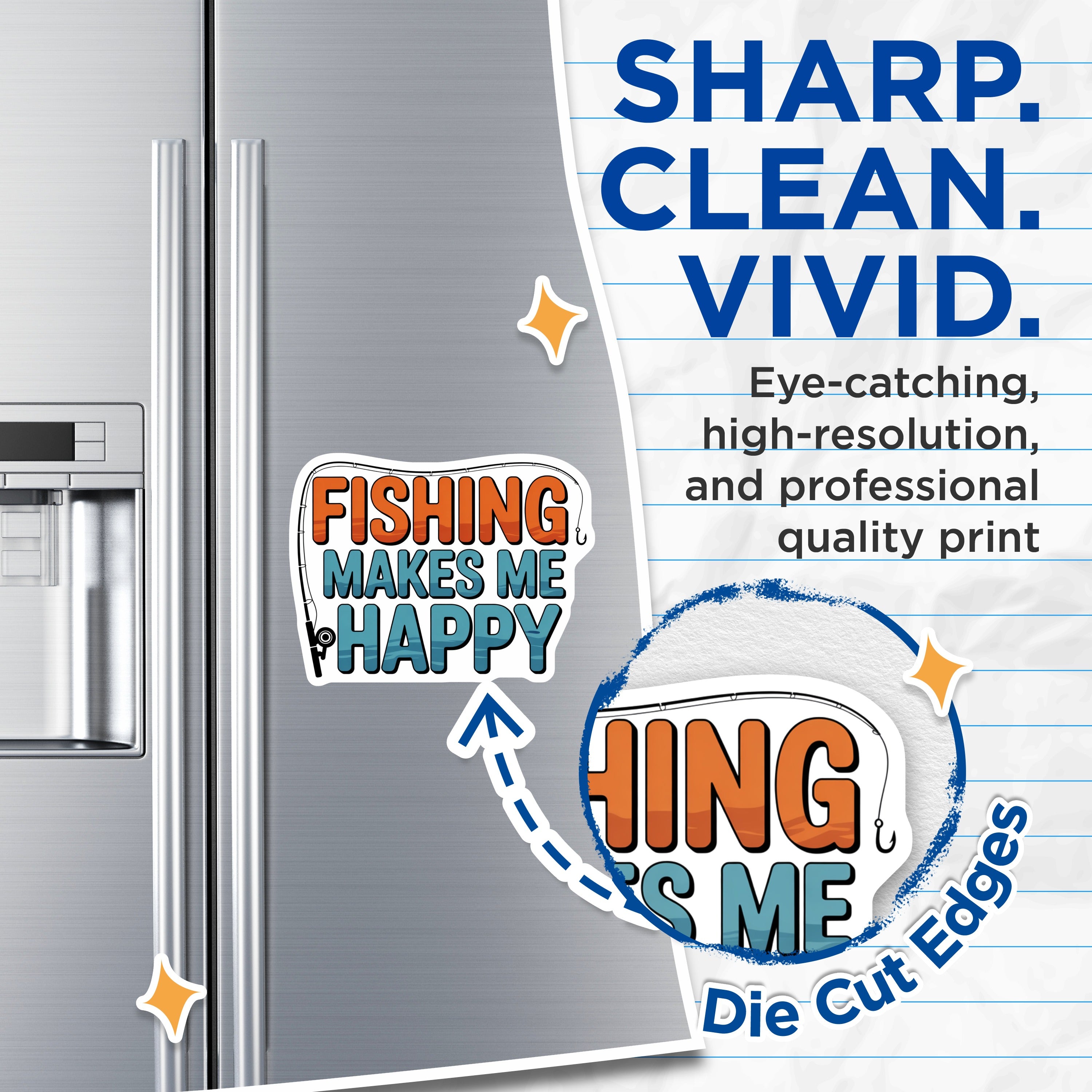 (2 Pack) Fishing Lover Magnets - Happy Angler Decal - Outdoorsman Hobby Home Decor - 5 Inches On Longest Side - Thick Durable Magnet - Made in USA - MAG38425