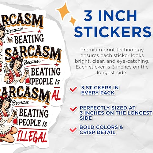 (3 Pack) Sarcasm Decals - Funny Saying - Retro Housewife - Laptop Decal - 3 Inches On Longest Side - Easy Peel & Apply - Made in USA - 3MCS4470