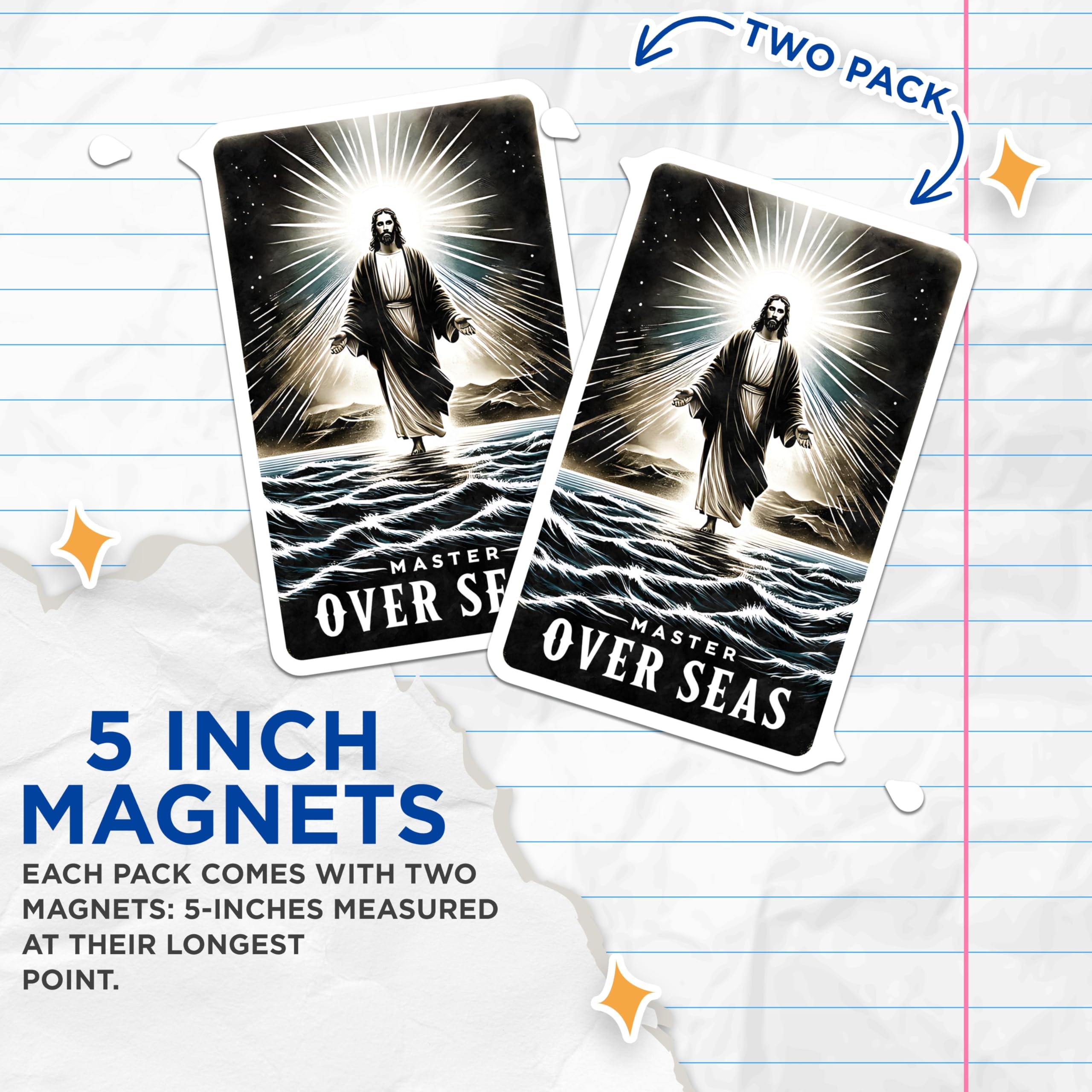 (2 Pack) Jesus Walking On Water Magnets - Christian Faith Magnets - Spiritual Home Decoration - 5 Inches On Longest Side - Thick Durable Magnet - Made in USA - MAG30193