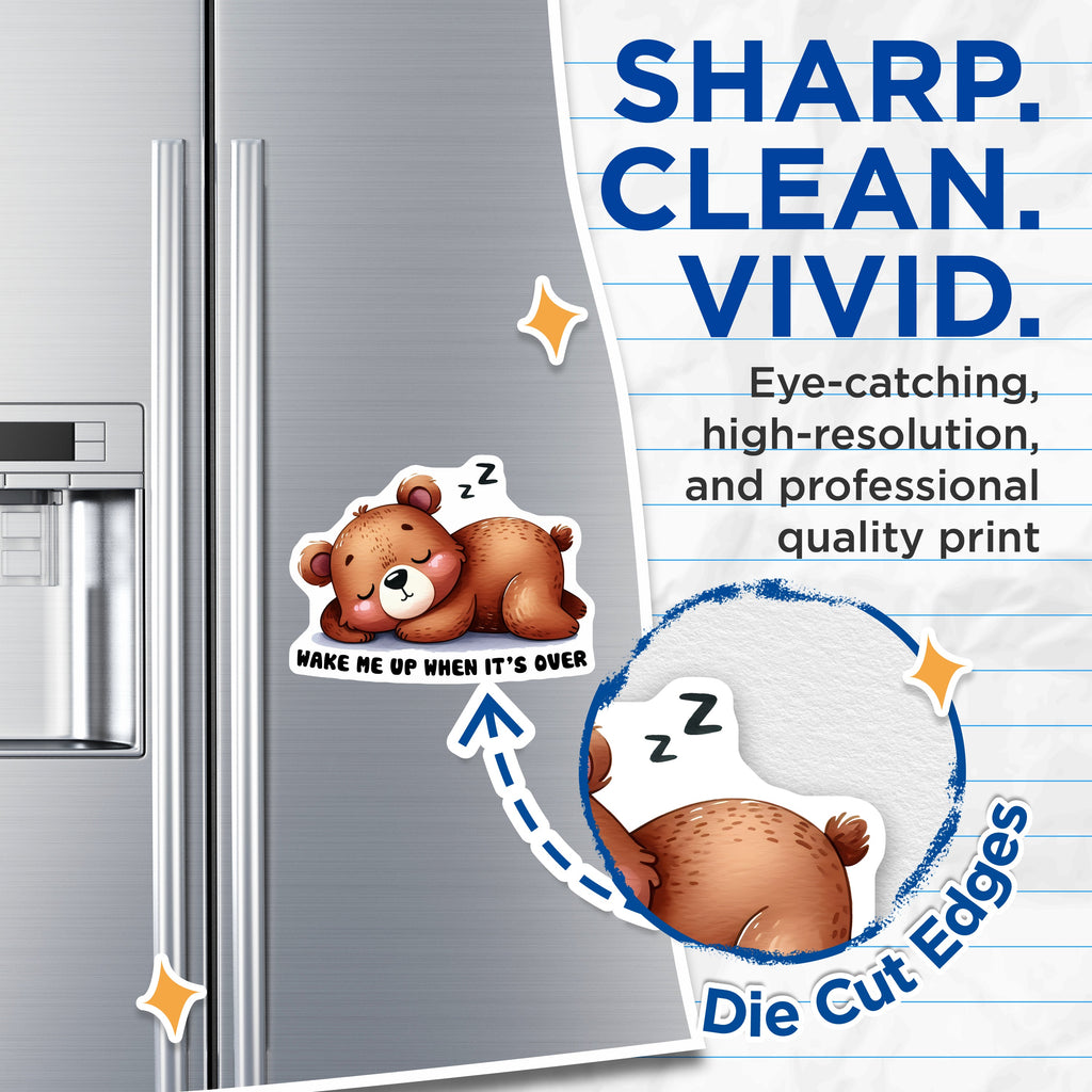 (2 Pack) Sleeping Bear Magnets - Wake Me Up When It's Over - Funny Introvert Humor Decor - 5 Inches On Longest Side - Thick Durable Magnet - Made in USA - MAG39356