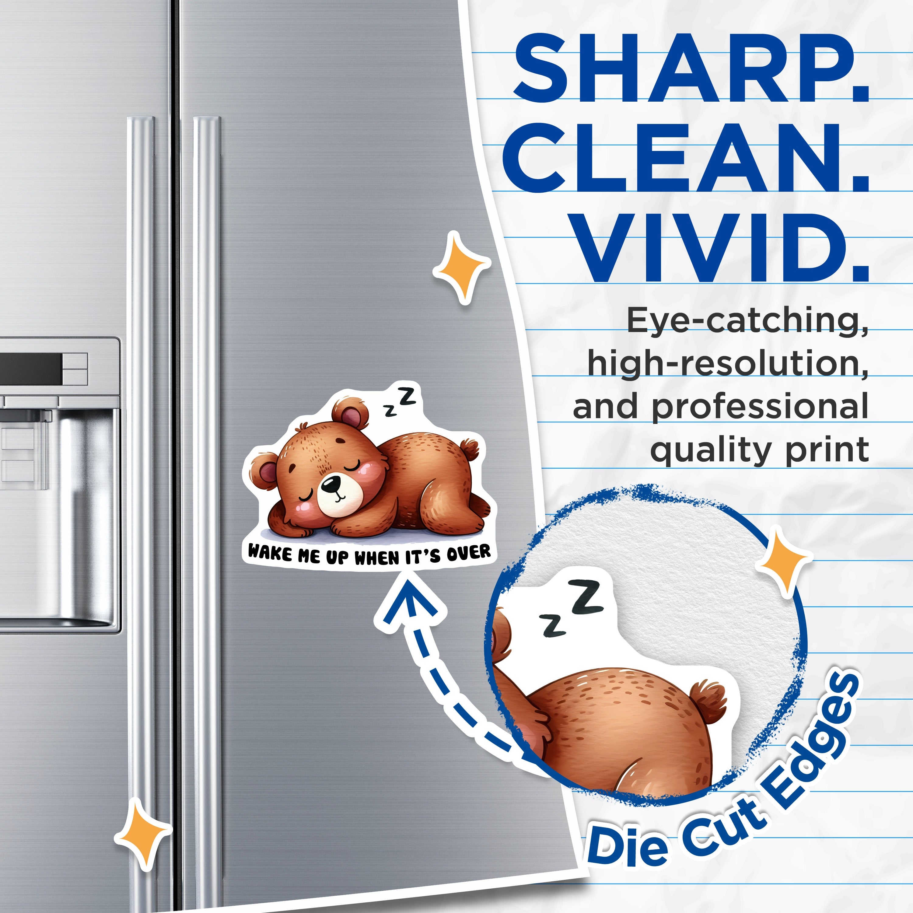 (2 Pack) Sleeping Bear Magnets - Wake Me Up When It's Over - Funny Introvert Humor Decor - 5 Inches On Longest Side - Thick Durable Magnet - Made in USA - MAG39356