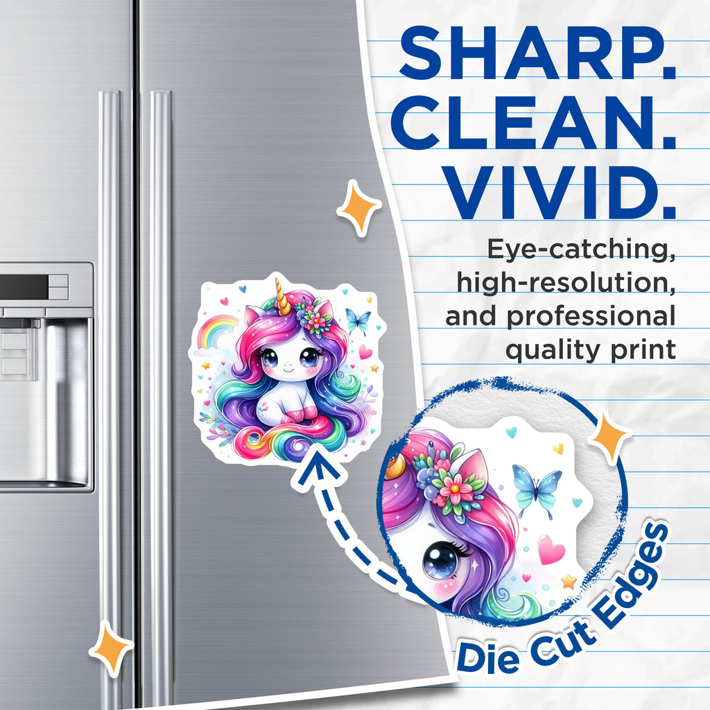 (2 Pack) Cute Unicorn Magnets - Rainbow Fantasy Decor - Kids Locker Fridge Accessories - 5 Inches On Longest Side - Thick Durable Magnet - Made in USA - MAG38797