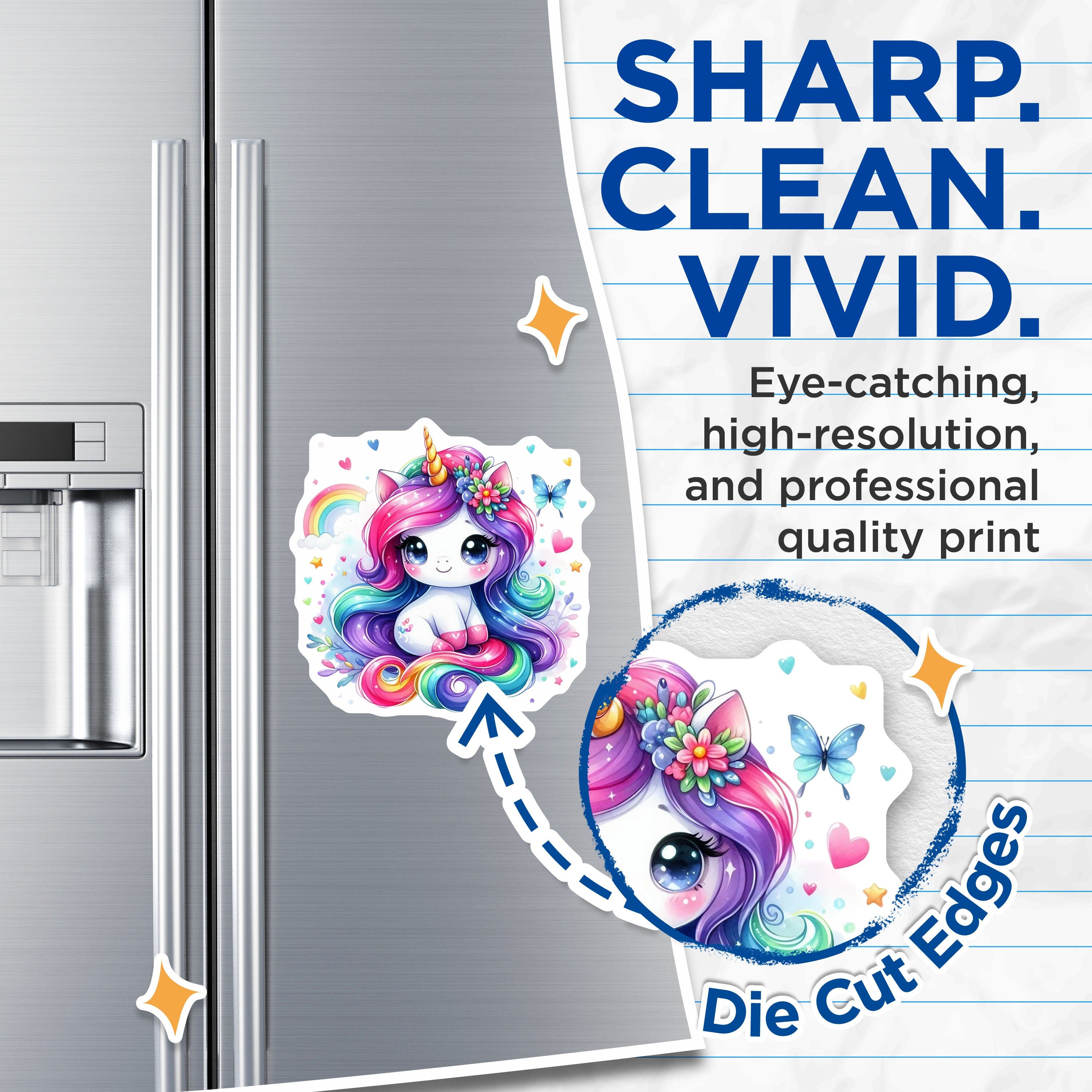(2 Pack) Cute Unicorn Magnets - Rainbow Fantasy Decor - Kids Locker Fridge Accessories - 5 Inches On Longest Side - Thick Durable Magnet - Made in USA - MAG38797