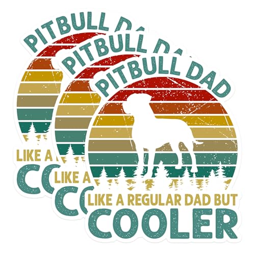 (3 Pack) Pitbull Dad Decals - Dog Lover - Retro Pitbull Decal - 3 Inches On Longest Side - Easy Peel & Apply - Made in USA - 3MCS1259