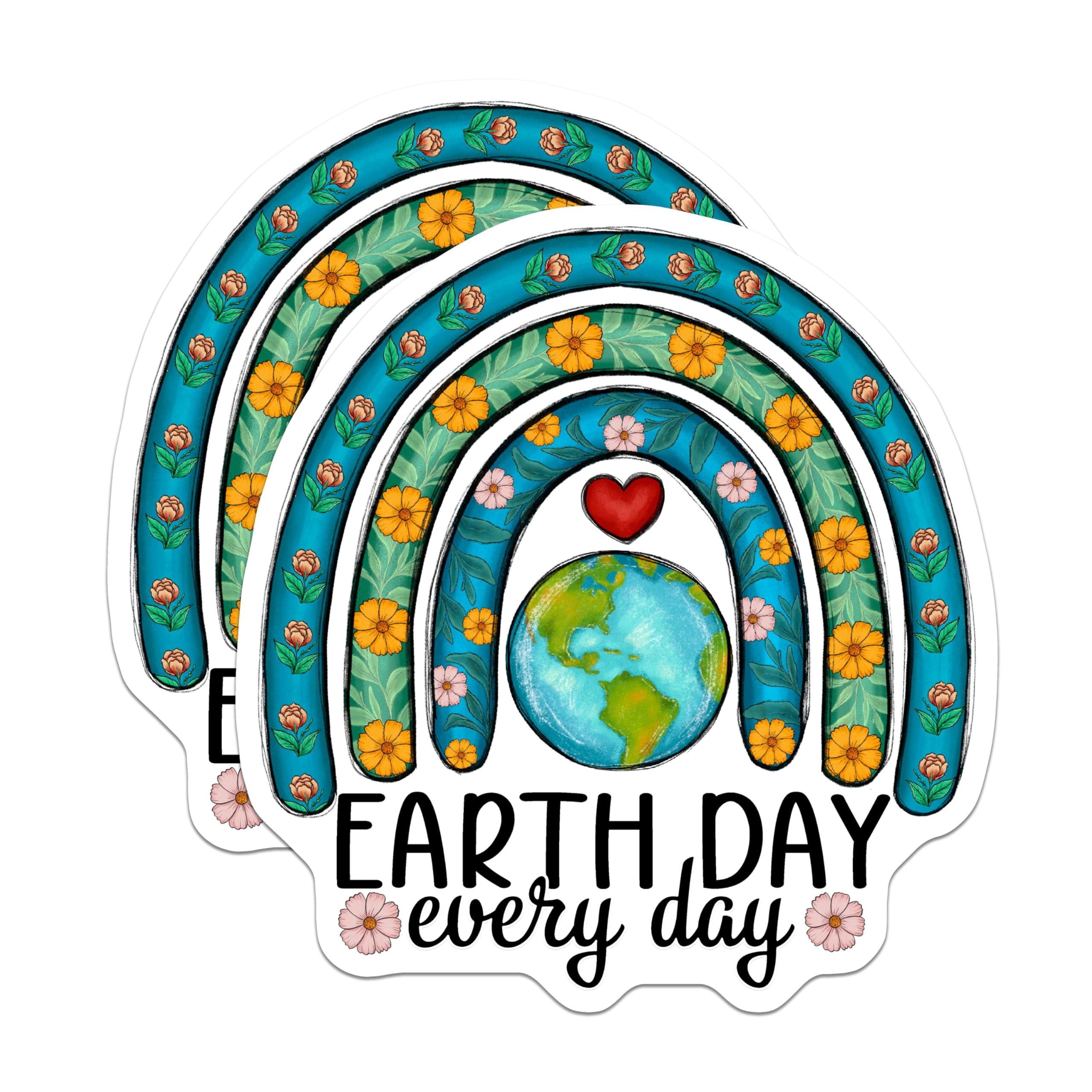 (2 Pack) Earth Day Every Day Stickers - Eco Friendly Stickers - Environmental Awareness Stickers - 5" On Longest Side - Sticks to Smooth Flat Surfaces - Made in USA - BMCS4175