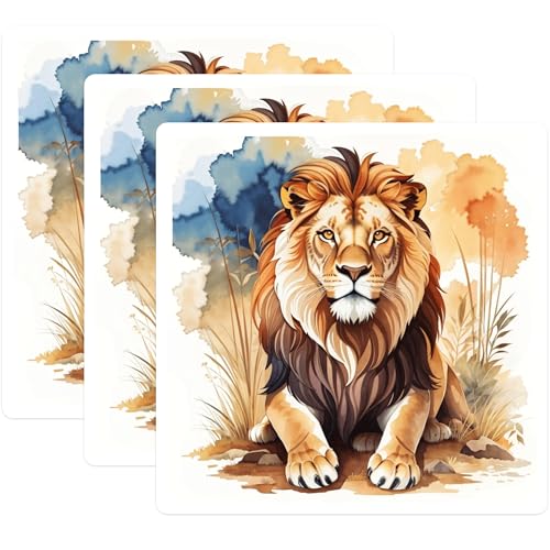 (3 Pack) Lion Decals - Watercolor Lion - Laptop Decal - Animal Decal - 3 Inches On Longest Side - Easy Peel & Apply - Made in USA - 3MCS7458