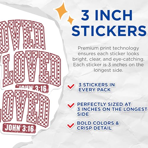 (3 Pack) Loved John 3 16 Decals - Bible Verse Sticker - Religious Decal - 3 Inches On Longest Side - Easy Peel & Apply - Made in USA - 3MCS7720