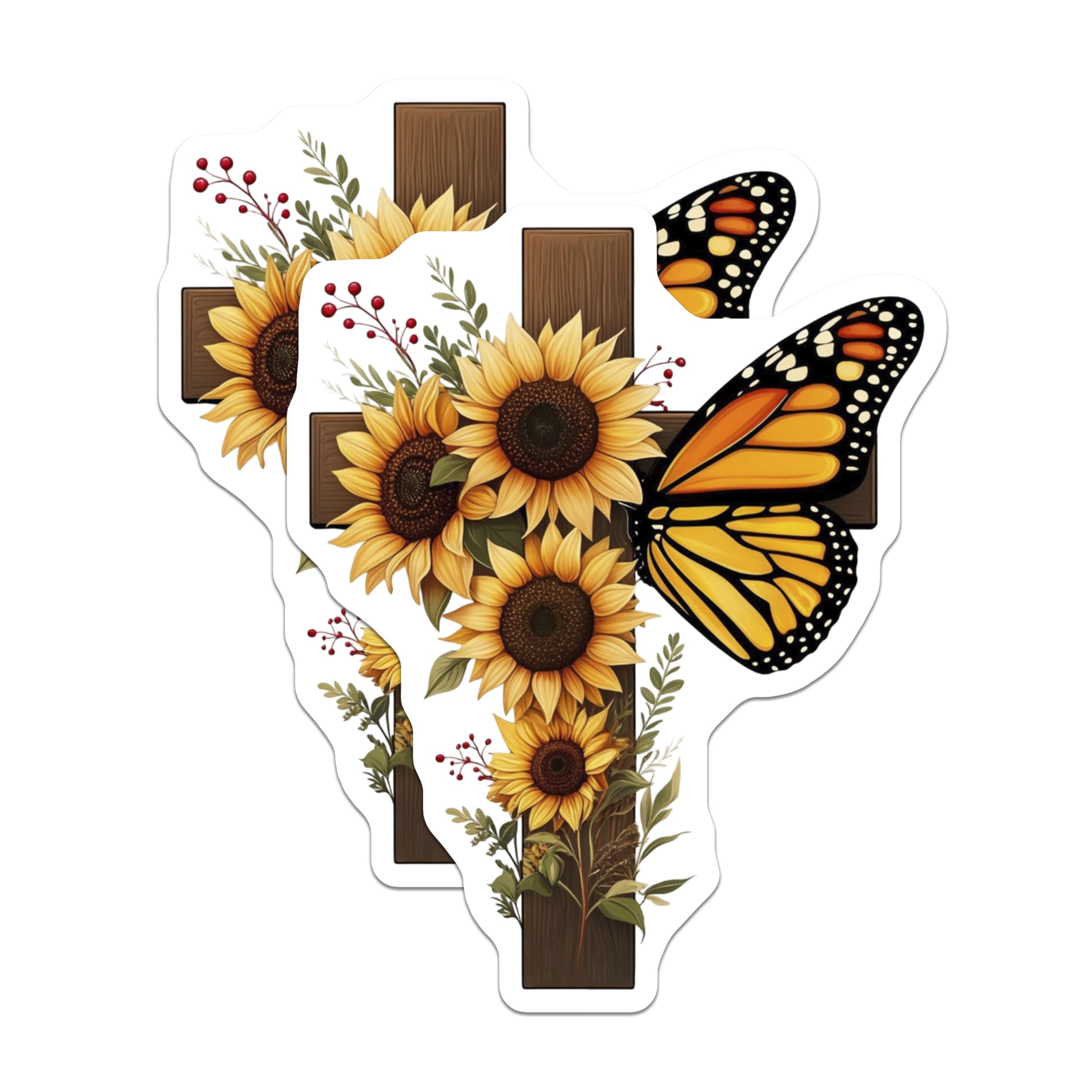 (2 Pack) Sunflower Cross Magnets - Monarch Butterfly - Religious Kitchen Decor - 5" On Longest Side - Premium Magnet - for Cars, Refrigerators, Toolboxes, Lockers - Made in USA - MAG16897