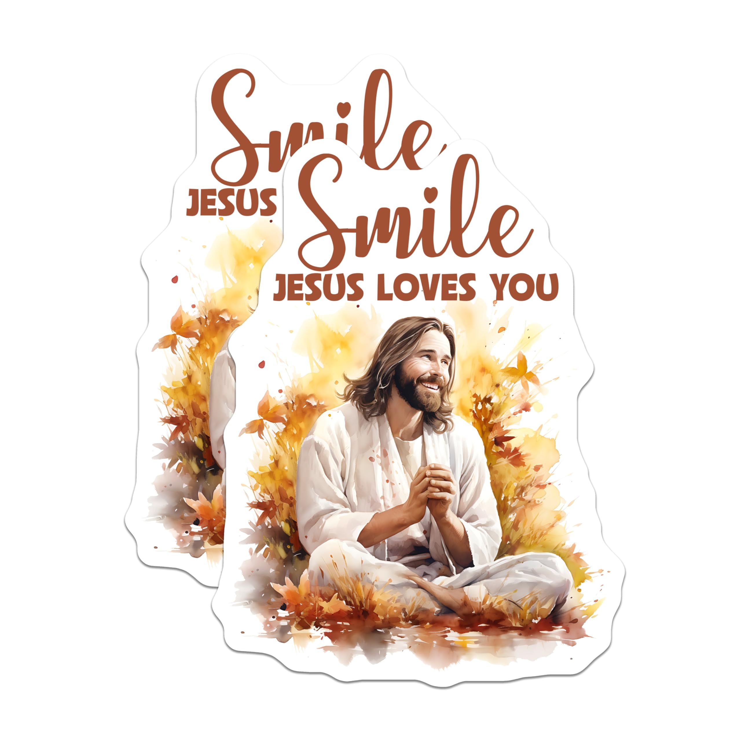 (2 Pack) Jesus Christ Magnets - Smile Jesus Loves You - Christian Spiritual Refrigerator Accent - 5 Inches On Longest Side - Thick Durable Magnet - Made in USA - MAG19489