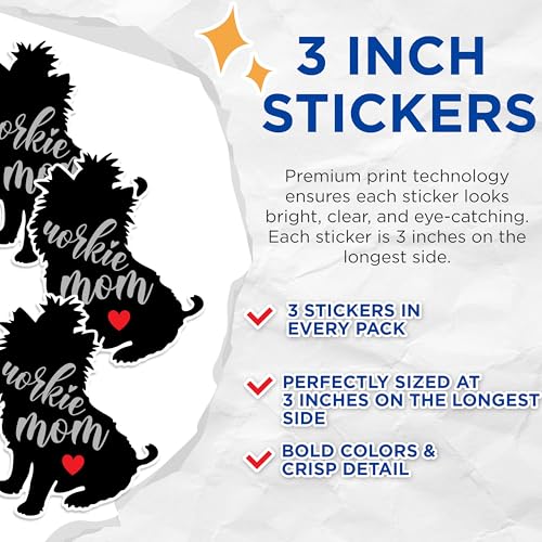 (3 Pack) Yorkie Mom Decals - Dog Lover Stickers - Pet Owner Decorations - 3 Inches On Longest Side - Easy Peel & Apply - Made in USA - 3MCS1412