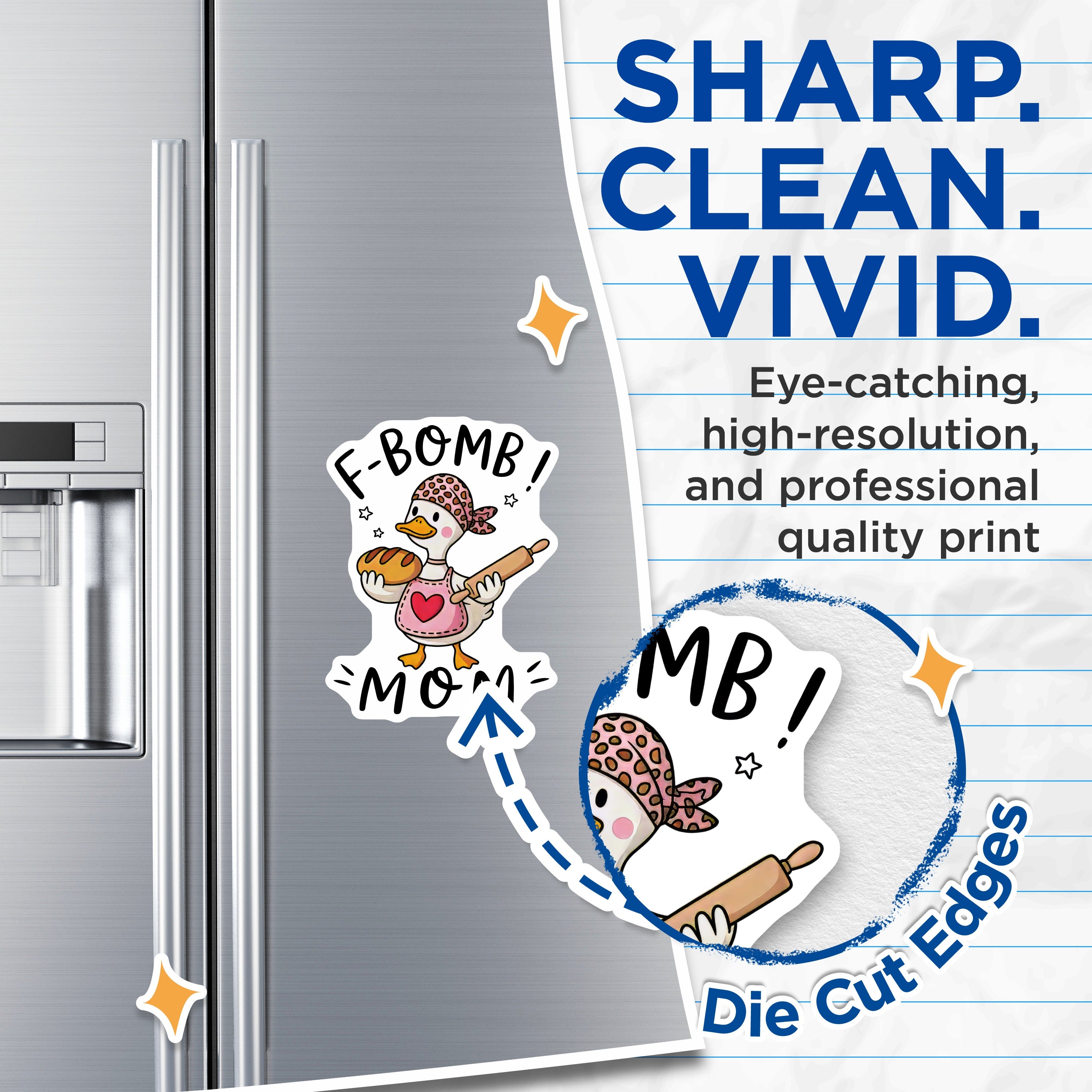 (2 Pack) F-Bomb Mom Magnets - Funny Baking Duck Design - Sarcastic Refrigerator Humor - 5 Inches On Longest Side - Thick Durable Magnet - Made in USA - MAG39094